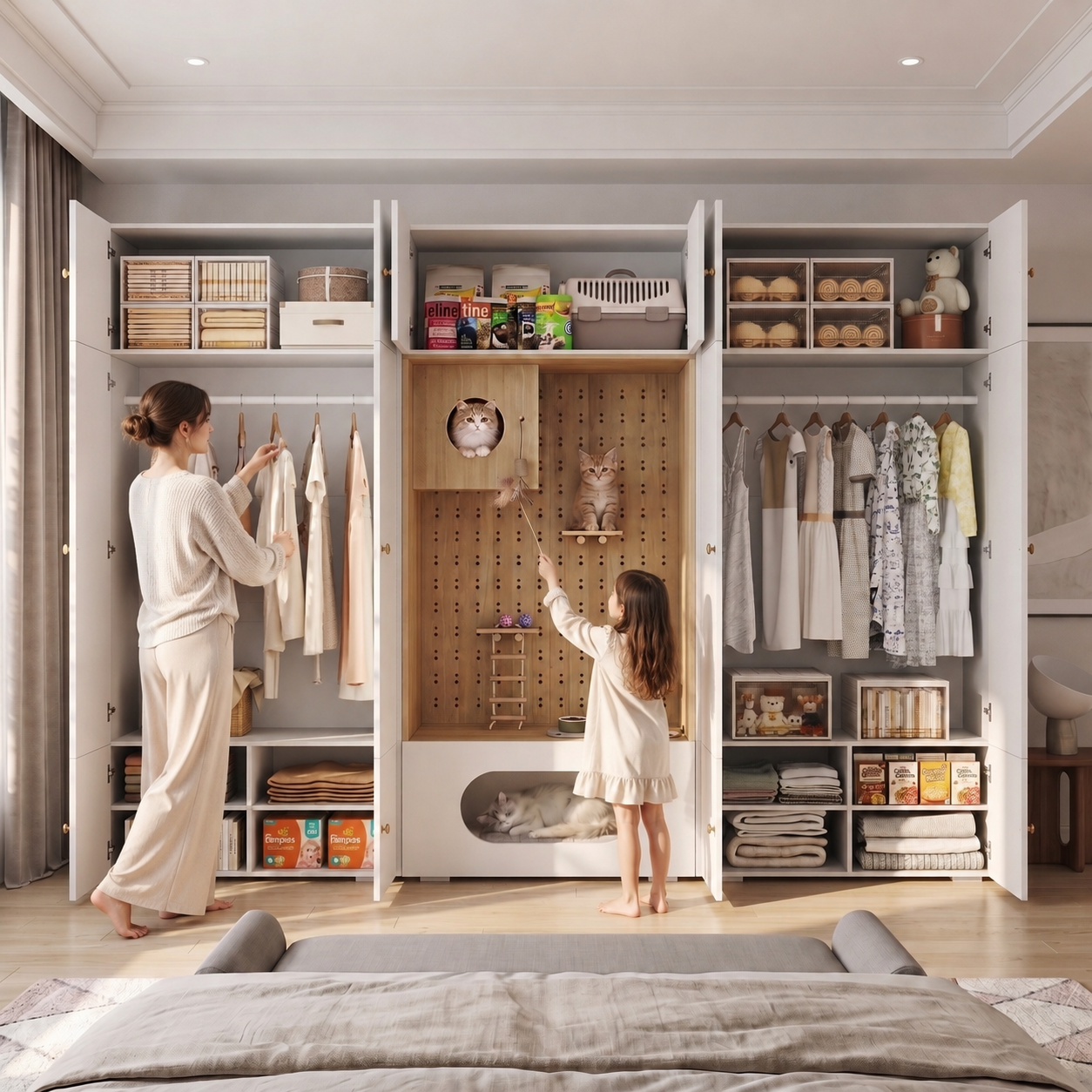 Armoire-penderie, 270 x 50 x 200 cm, panneaux de particules et bois, blanc - vue 4