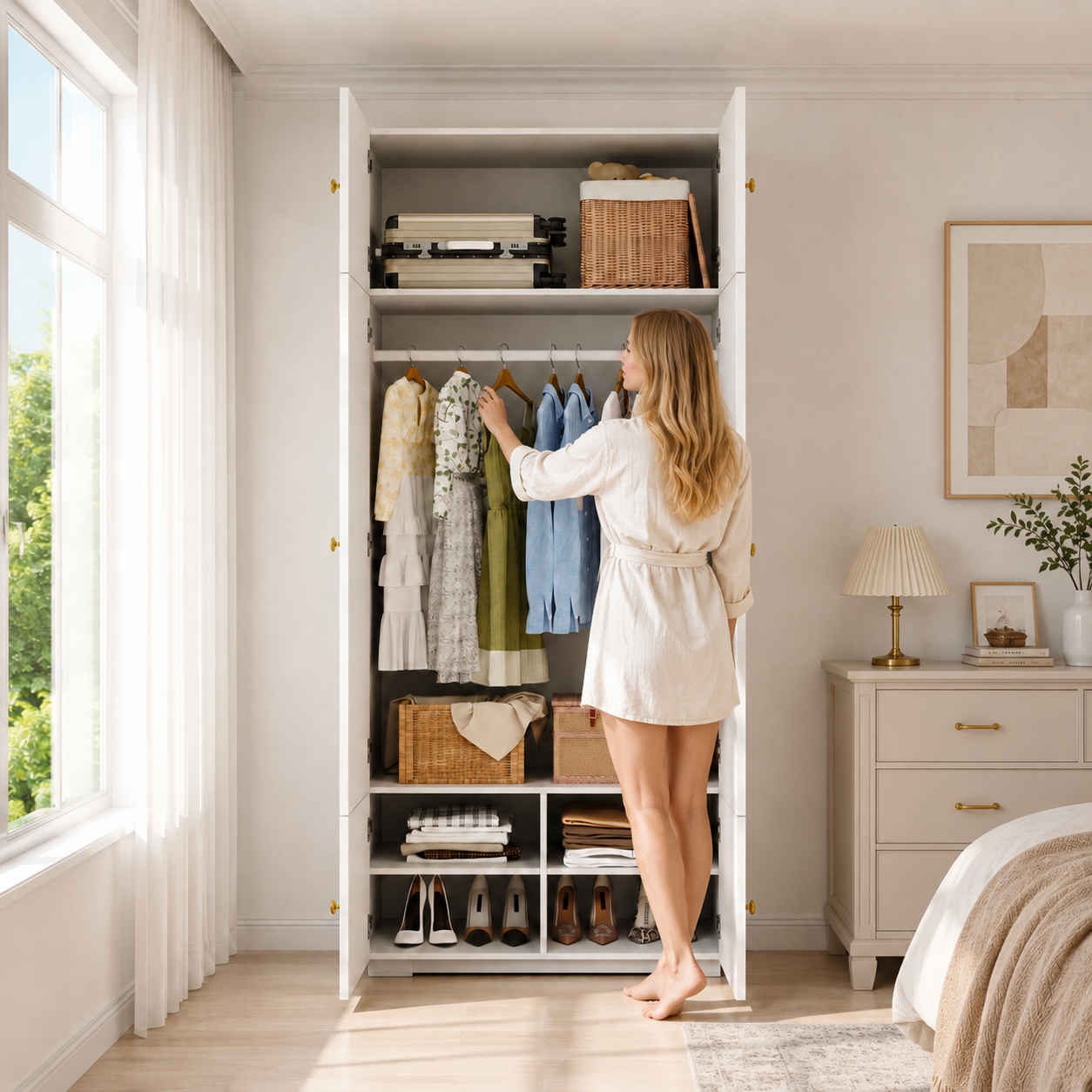 Armoire-penderie, 90 x 50 x 200 cm, panneaux de particules, blanc - vue 4