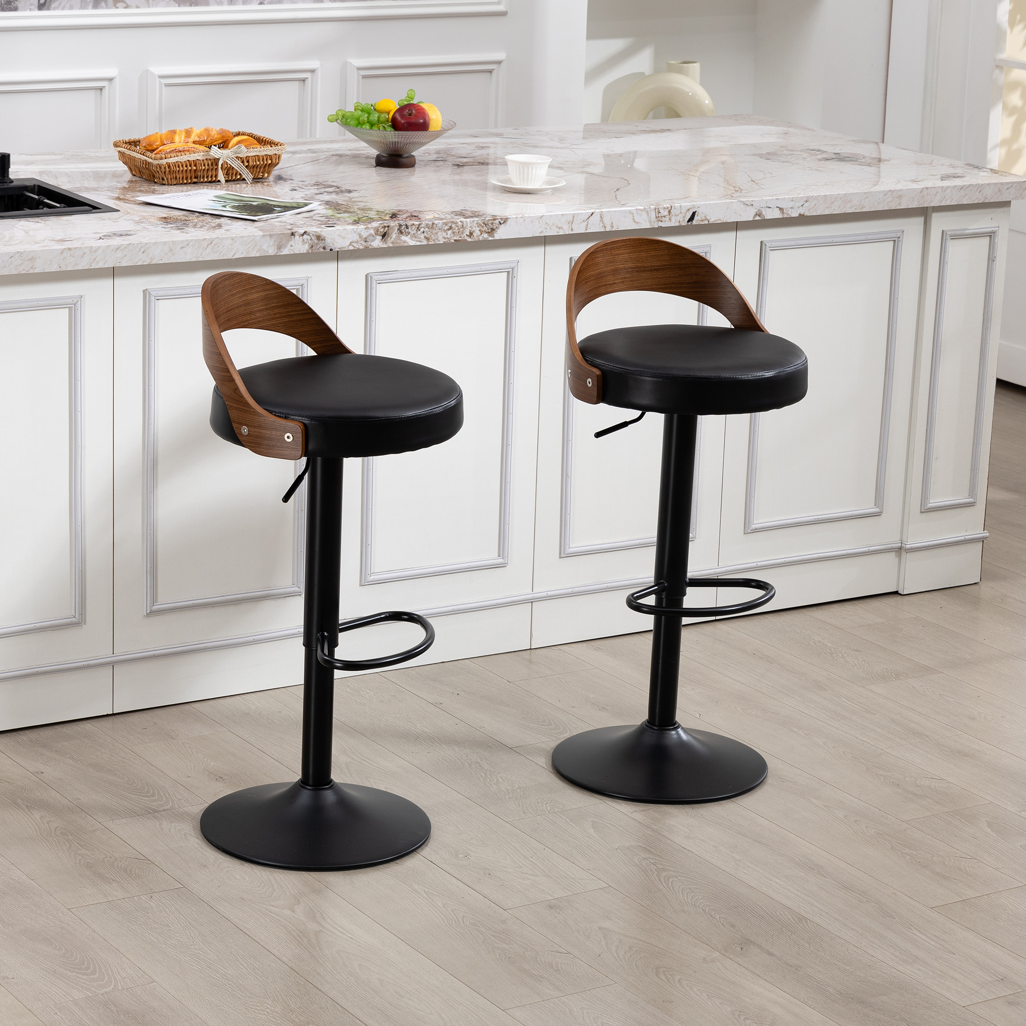 Lot de 2 tabourets de bar pivotants 360° avec doss - image 1