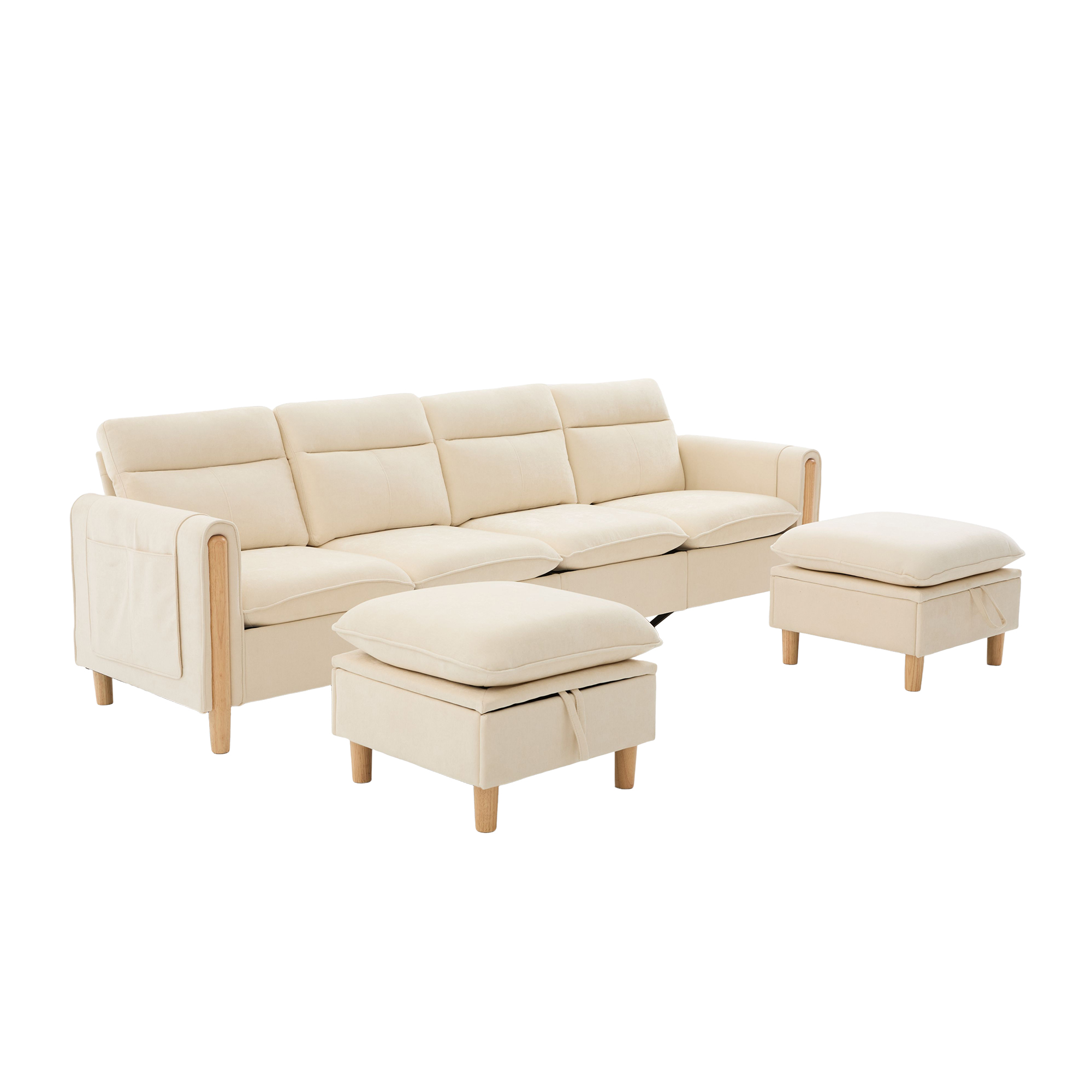 Canapé modulable en u 4 places canapé en U, avec pouf, avec rangement, chenille, Beige - points forts 1
