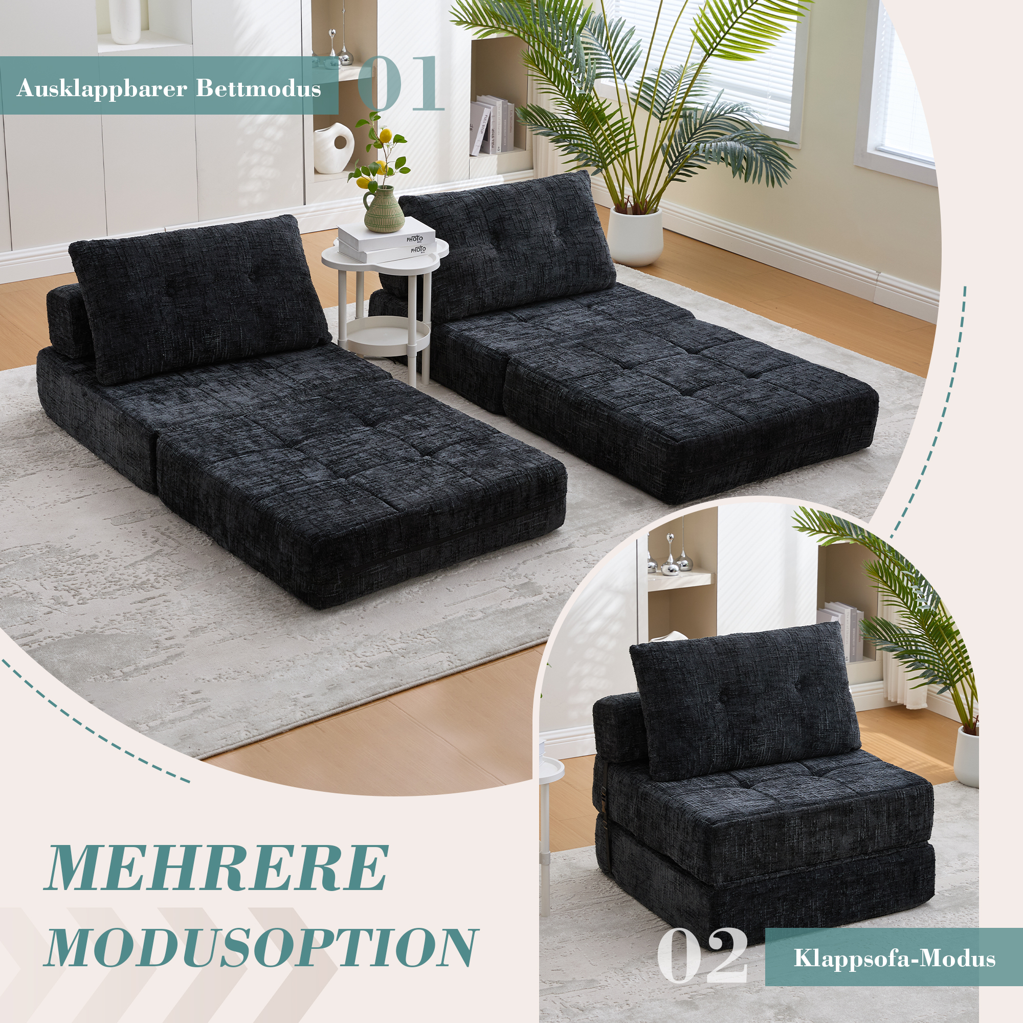 Klappbares Schlafsofa, Schlafsofa mit Kissen, falt