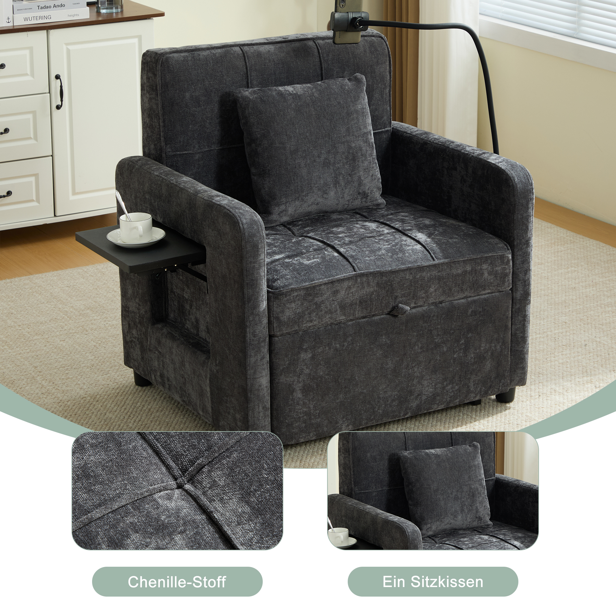 Détail du fauteuil convertible