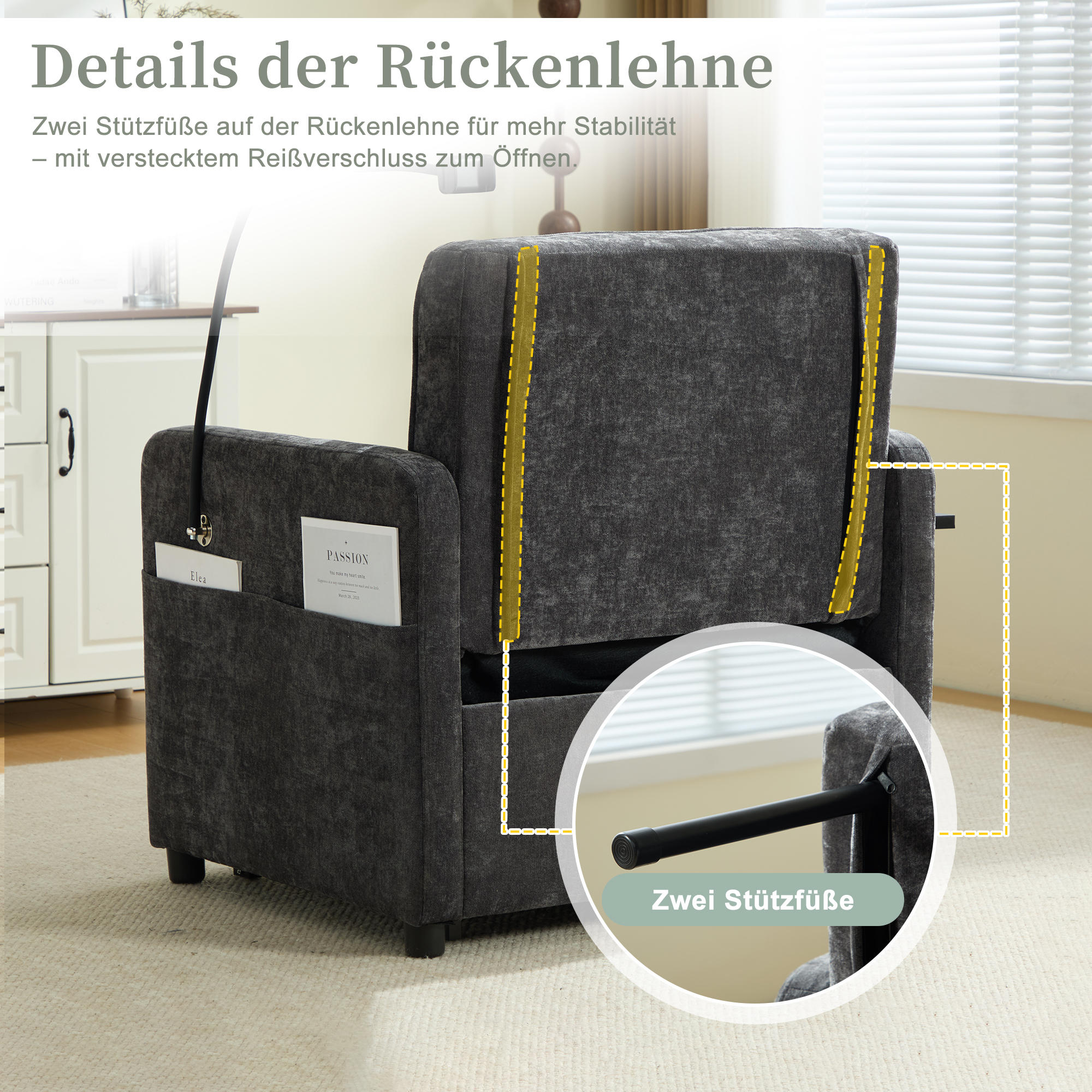 Détail du fauteuil convertible