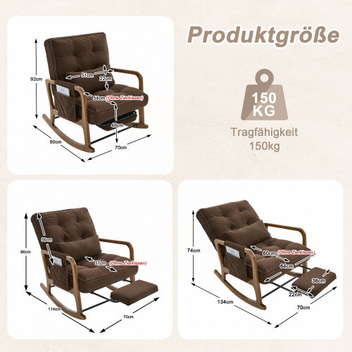 Dimensions du fauteuil à bascule avec repose-pieds