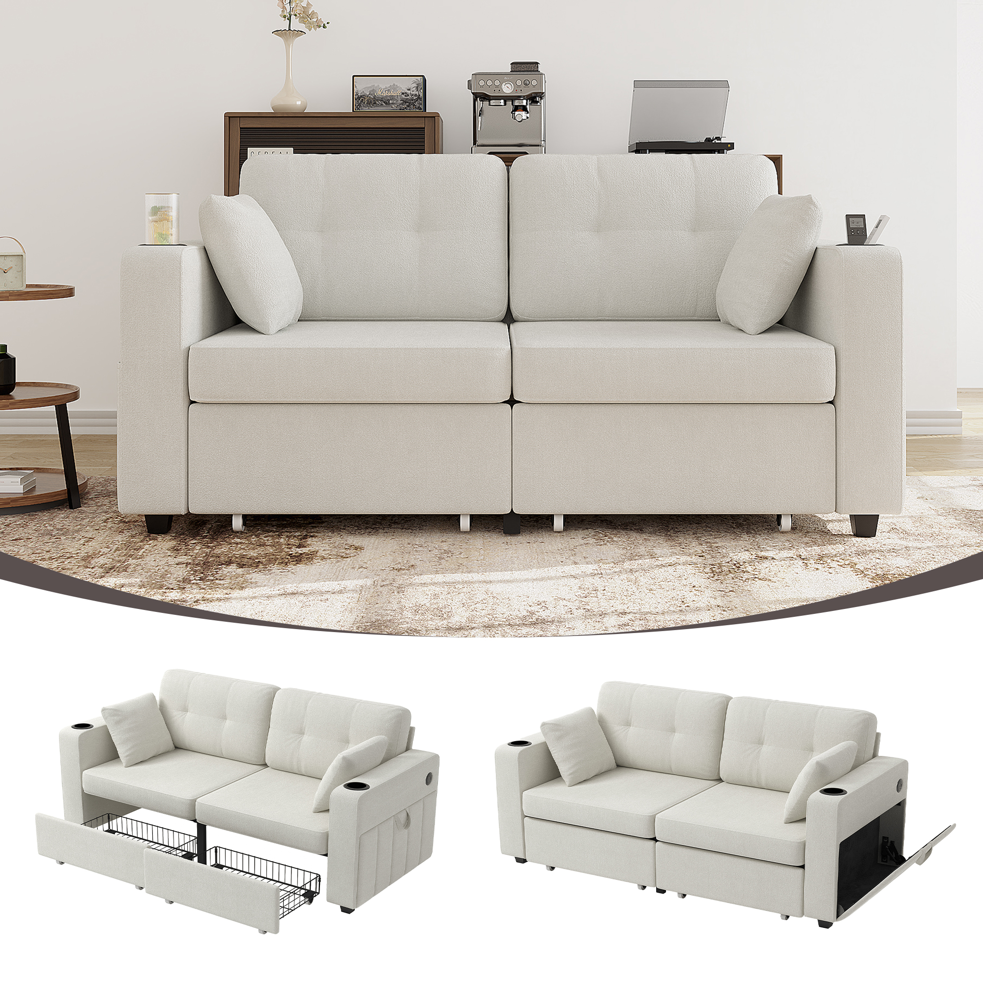 Zweisitziges Sofa mit zwei Stauraumschubladen und 