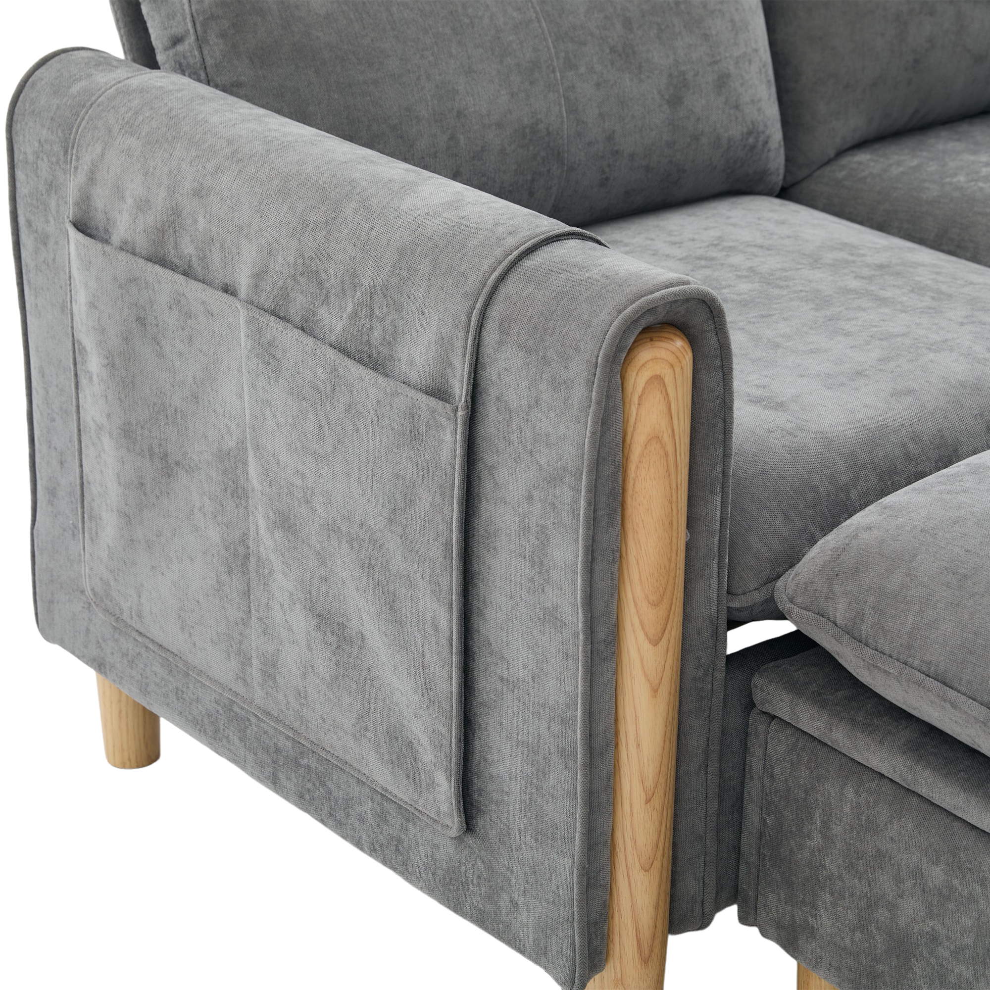 Canapé d’angle modulable 3 places canapé en L avec méridienne, avec pouf, avec rangement, chenille, Gris - spécifications 1
