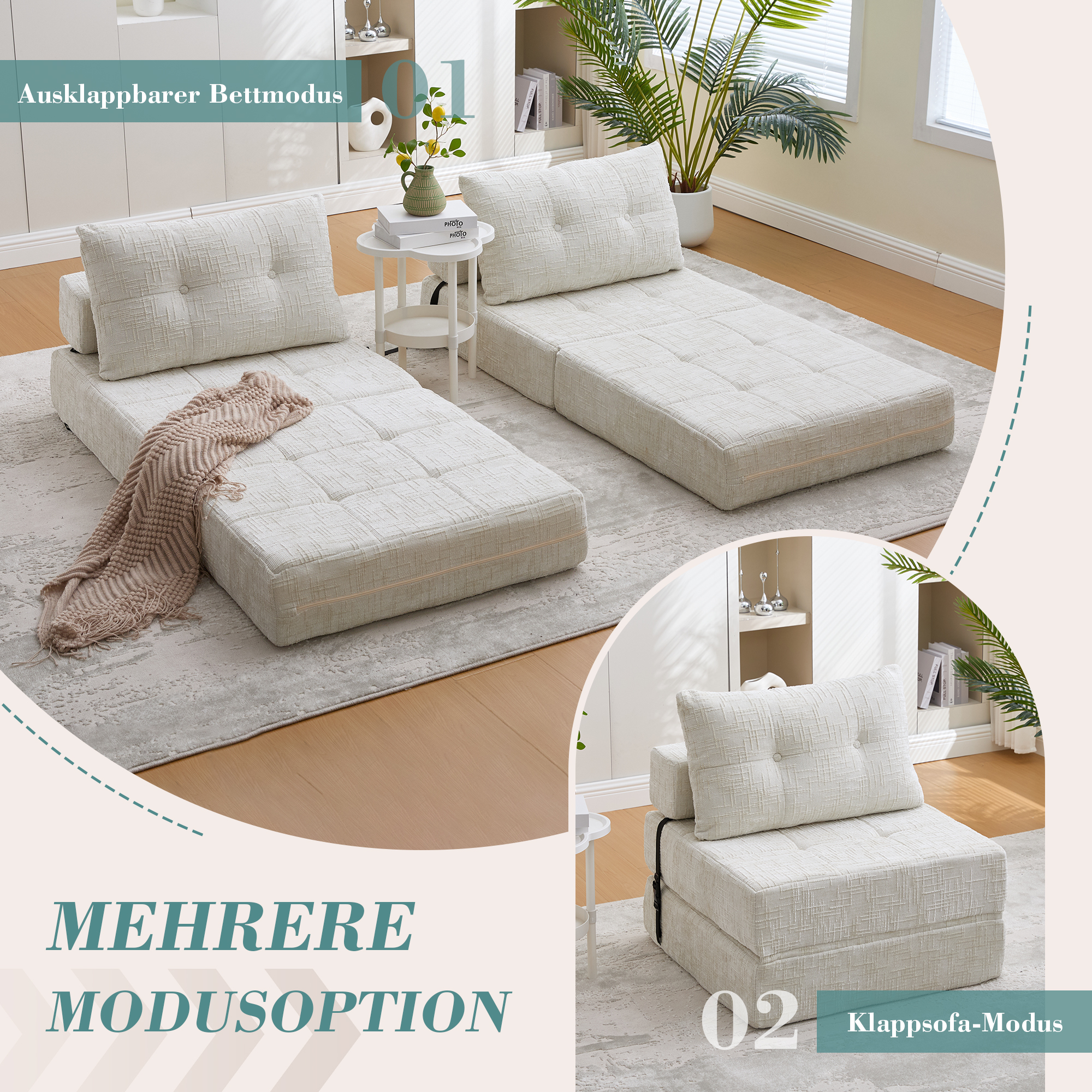 Klappbares Schlafsofa, Schlafsofa mit Kissen, falt