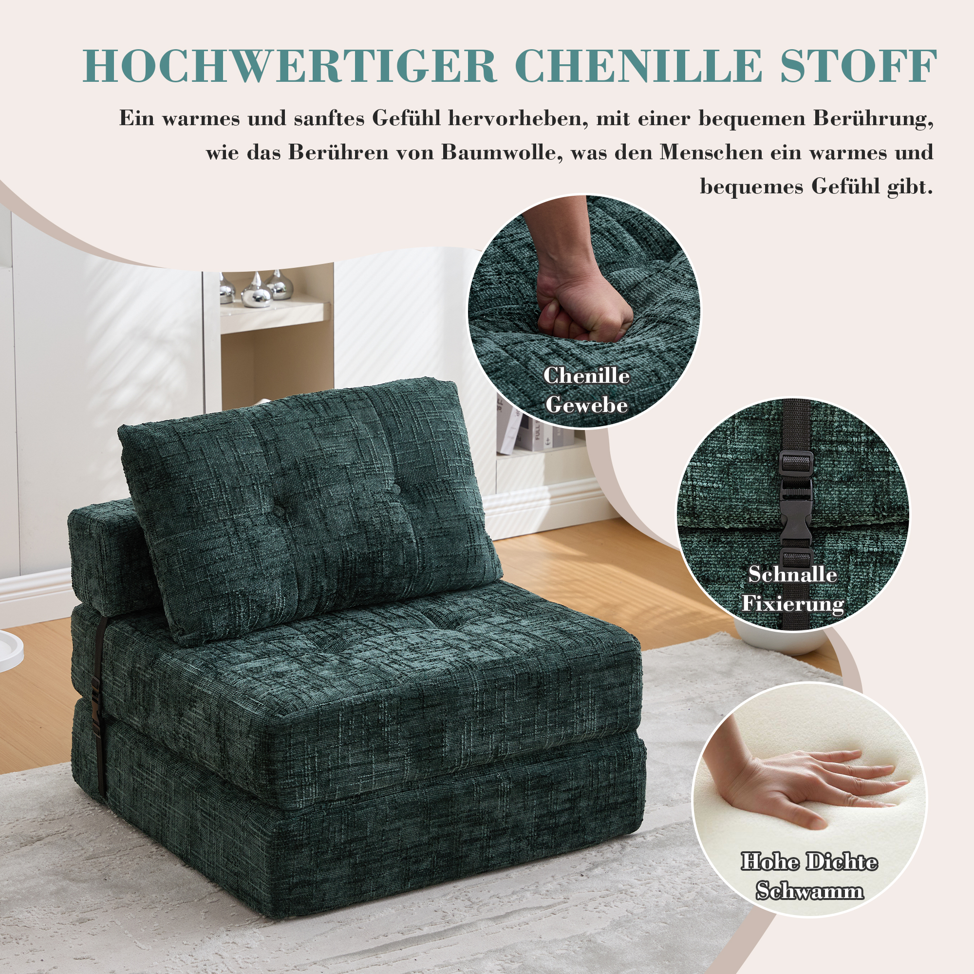 Klappbares Schlafsofa, Schlafsofa mit Kissen, falt