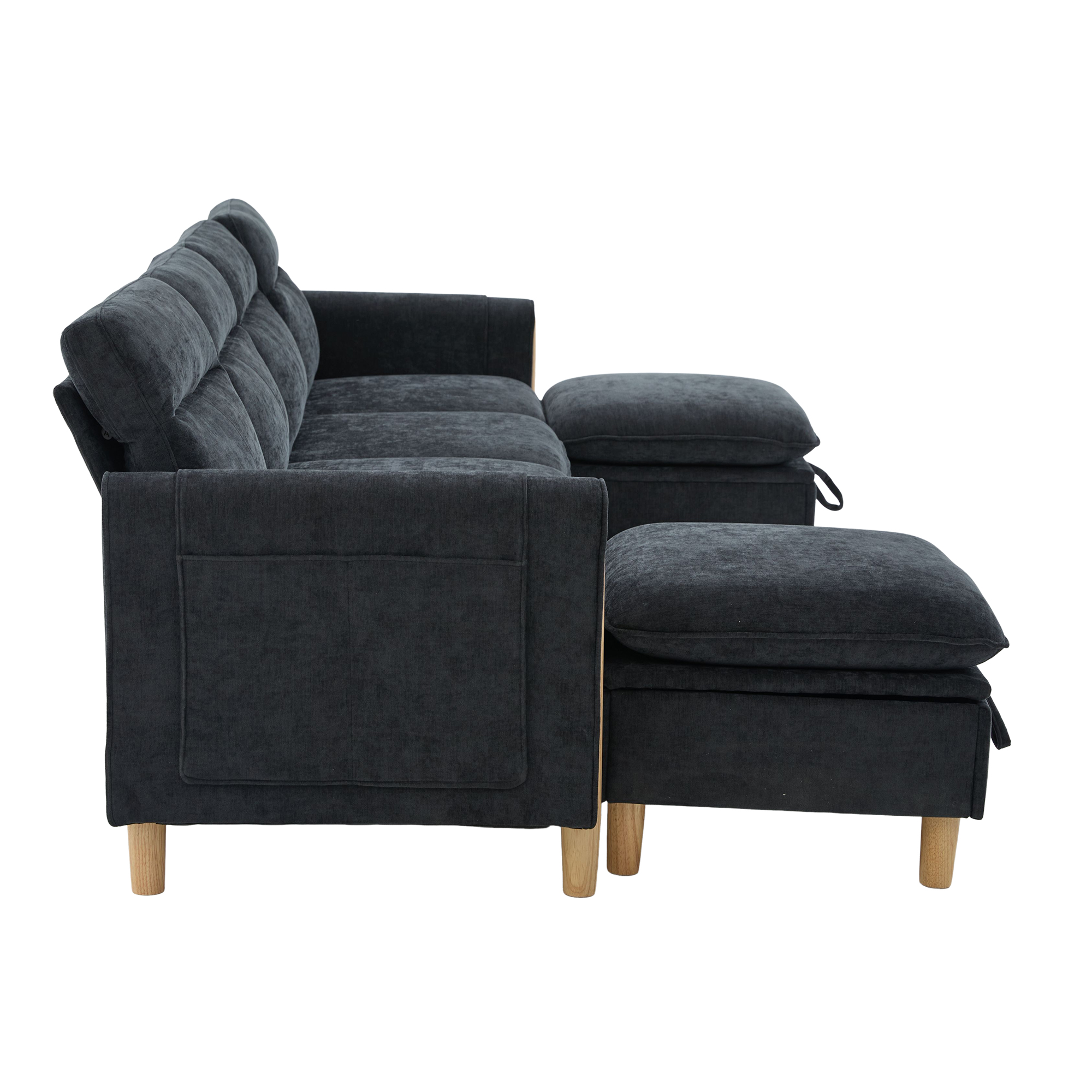 Canapé modulable en u 4 places canapé en U, avec pouf, avec rangement, chenille, Noir - spécifications 1