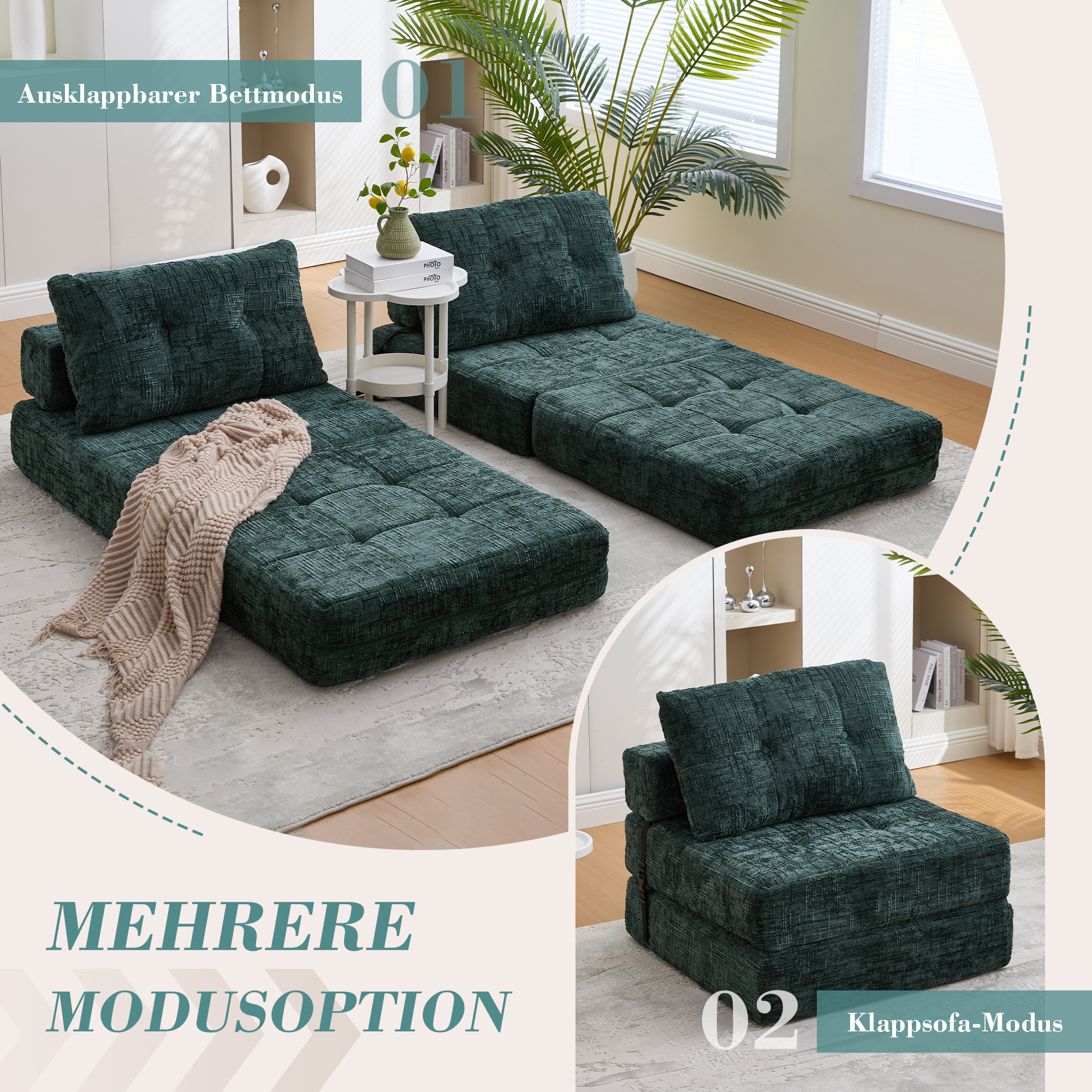 Klappbares Schlafsofa, Schlafsofa mit Kissen, falt