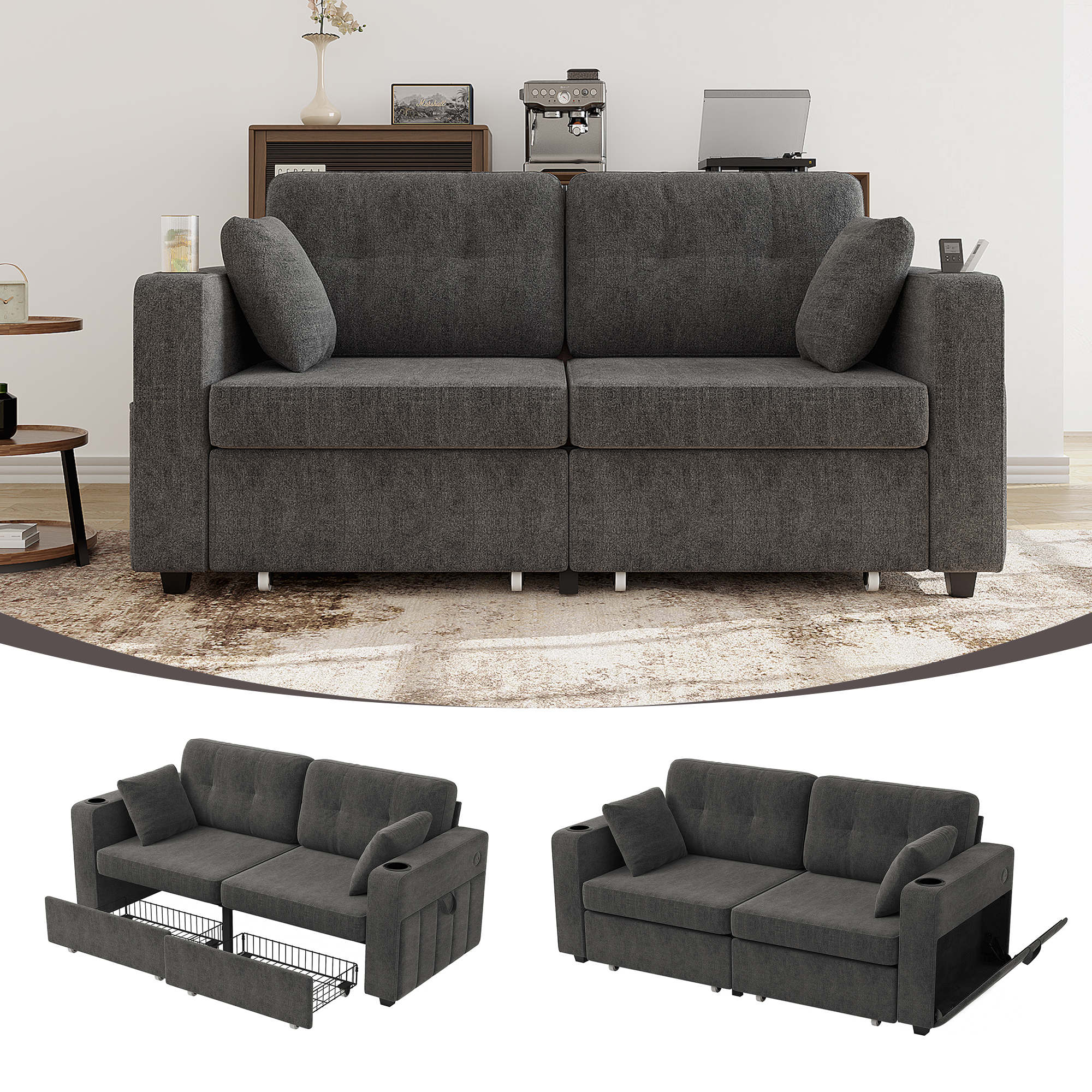 Zweisitziges Sofa mit zwei Stauraumschubladen und 