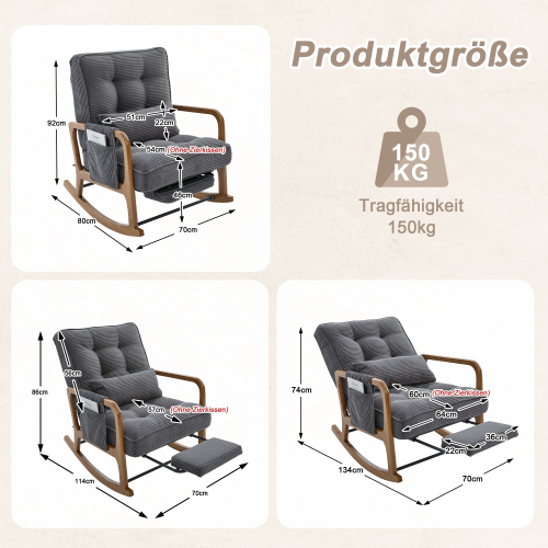 Dimensions du fauteuil à bascule avec repose-pieds