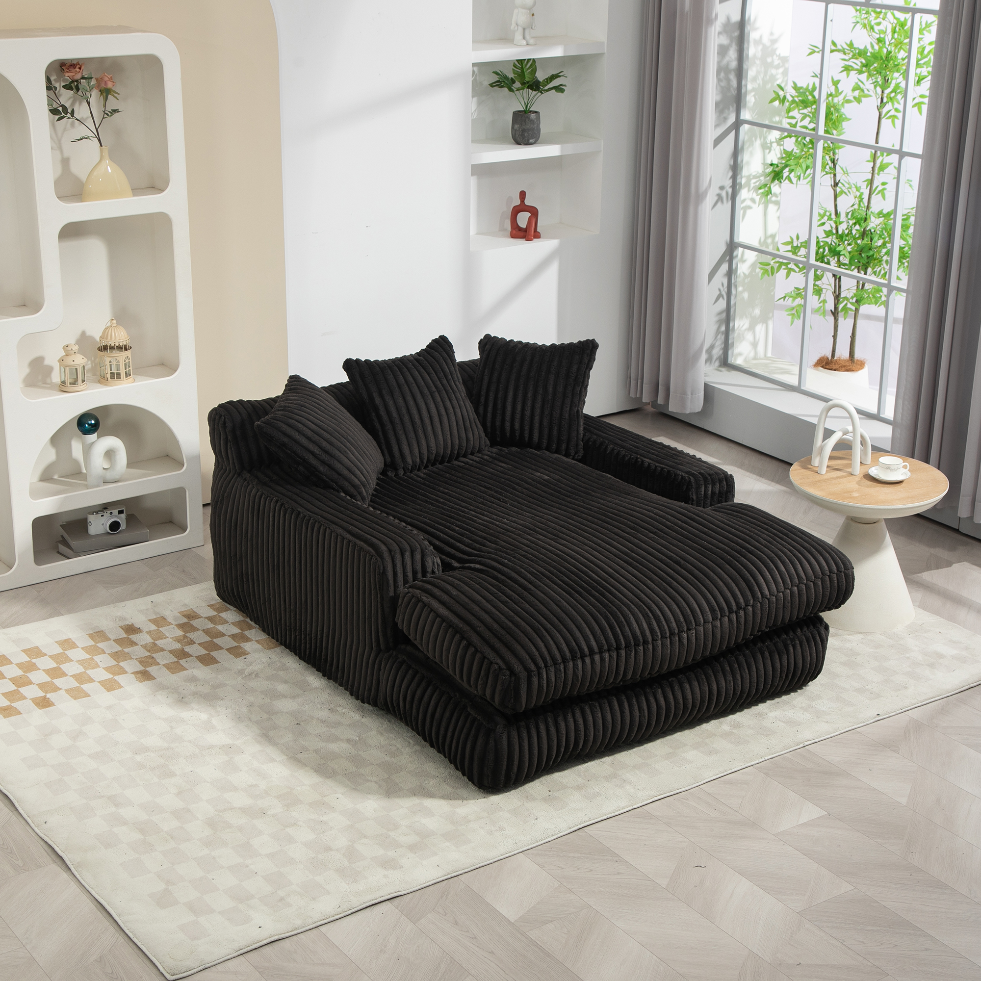 Chaise longue d'intérieur en velours côtelé à larg - image 5