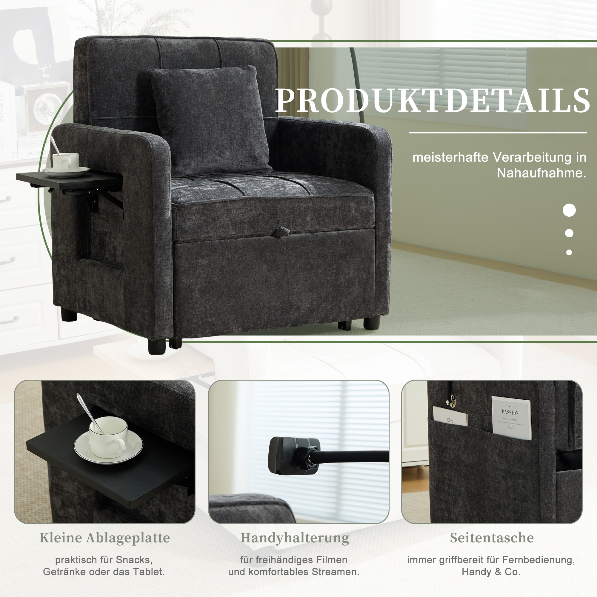 Détail du fauteuil convertible