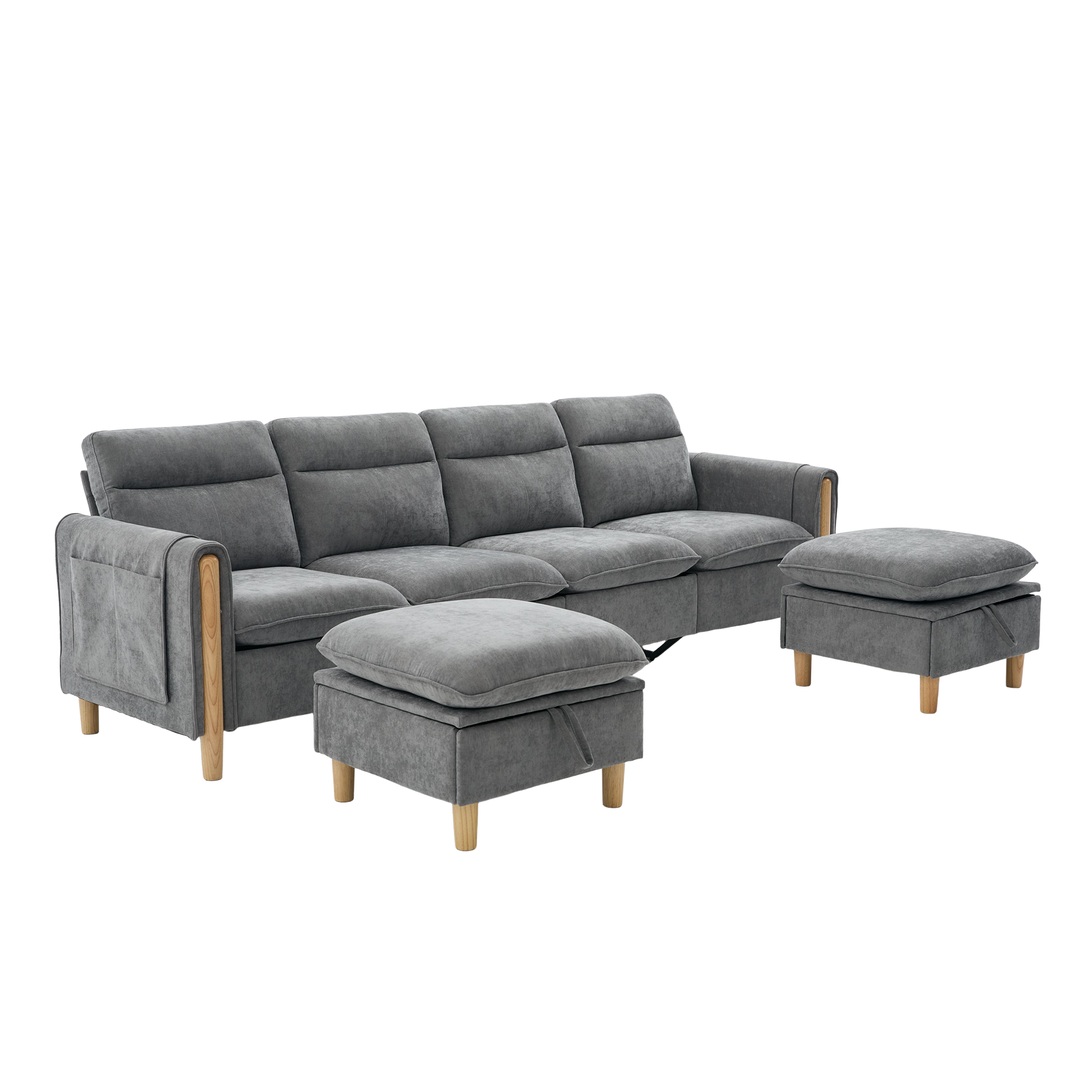 Canapé modulable en u 4 places canapé en U, avec pouf, avec rangement, chenille, Gris - spécifications 1