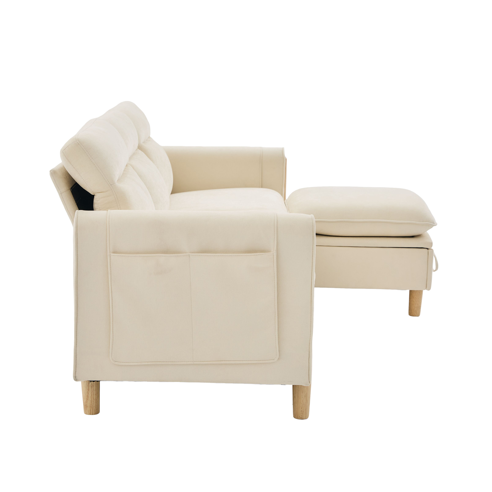 Canapé d’angle modulable 3 places canapé en L avec méridienne, avec pouf, avec rangement, chenille, Beige - spécifications 1