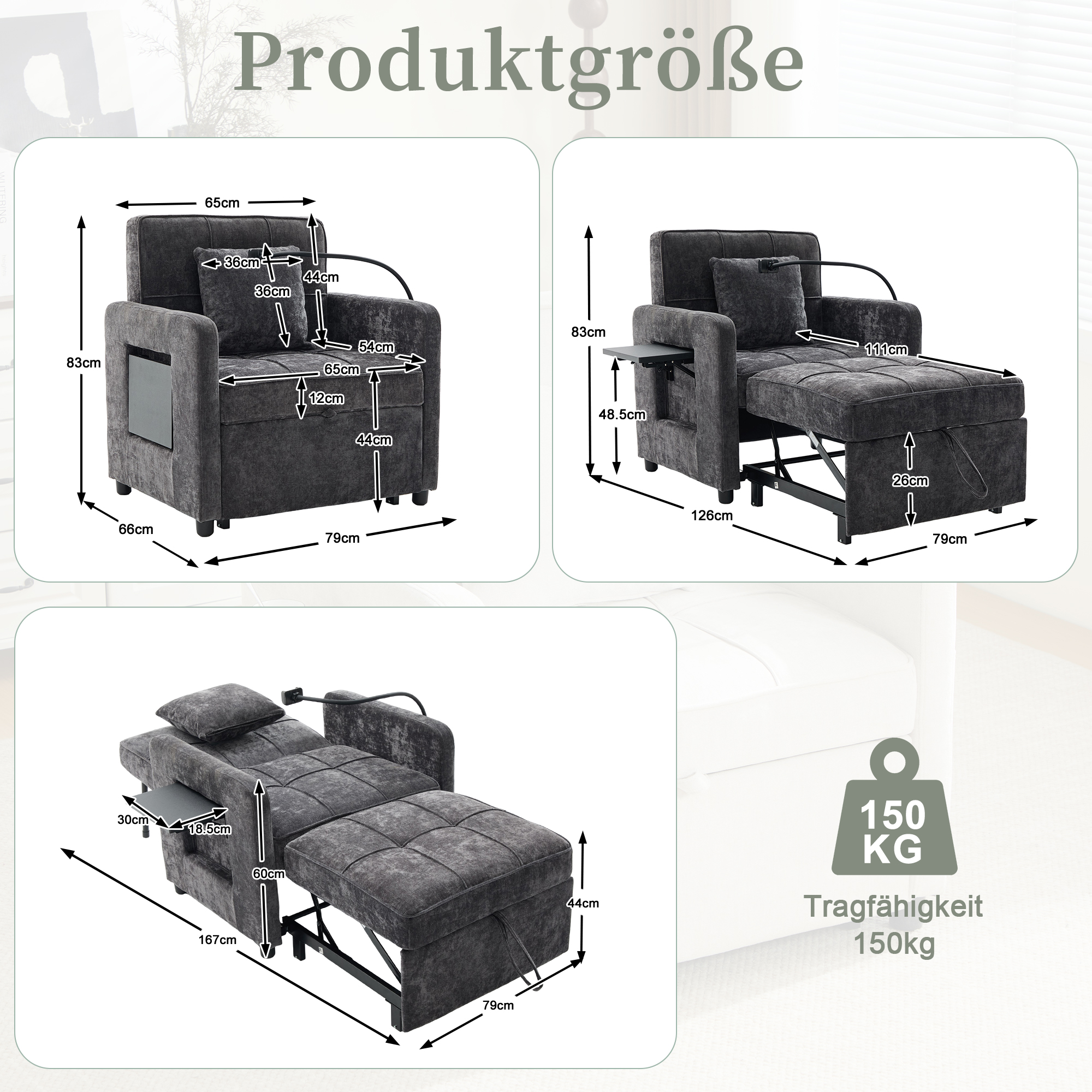 Dimensions du fauteuil convertible