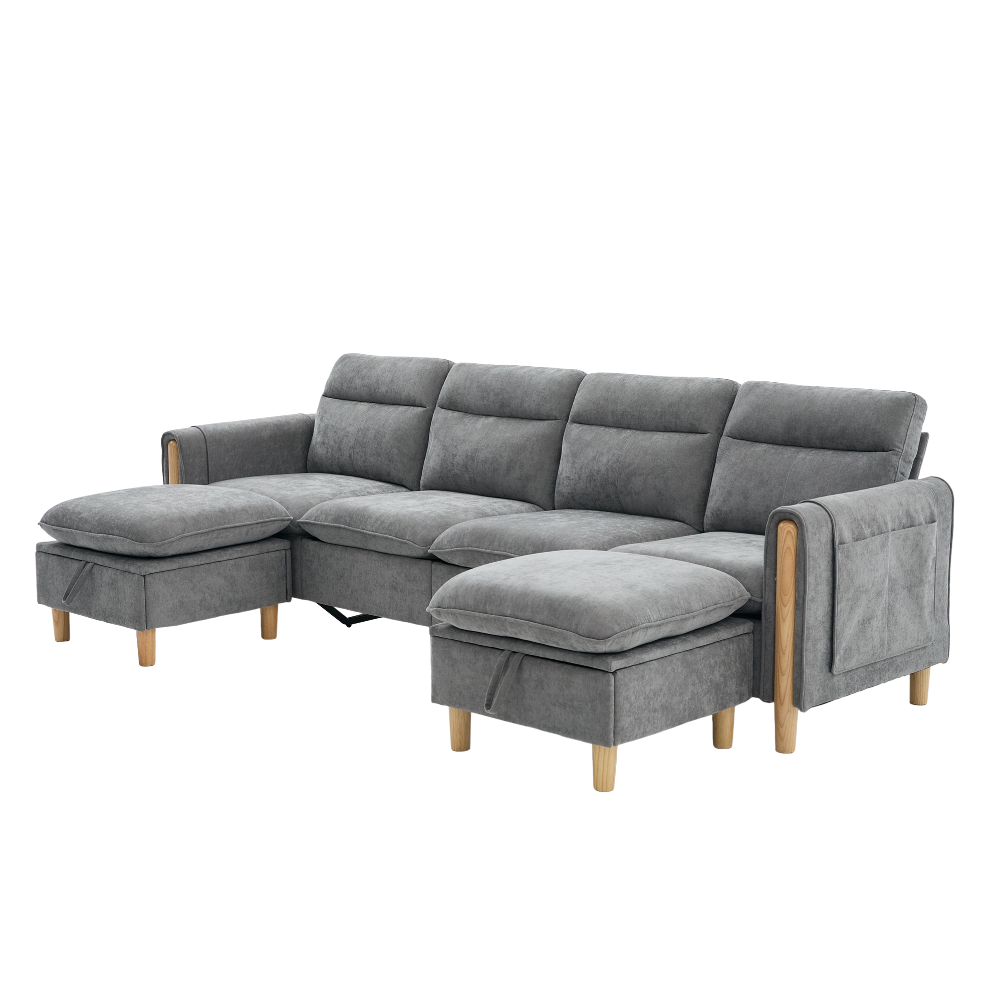 Canapé modulable en u 4 places canapé en U, avec pouf, avec rangement, chenille, Gris - points forts 1