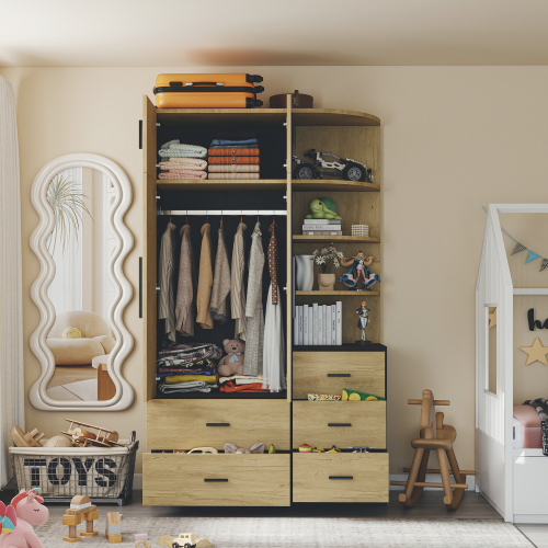 Armoire haute à finition bois naturel et noir