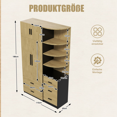 Dimensions de l’armoire dressing avec tiroirs et penderie