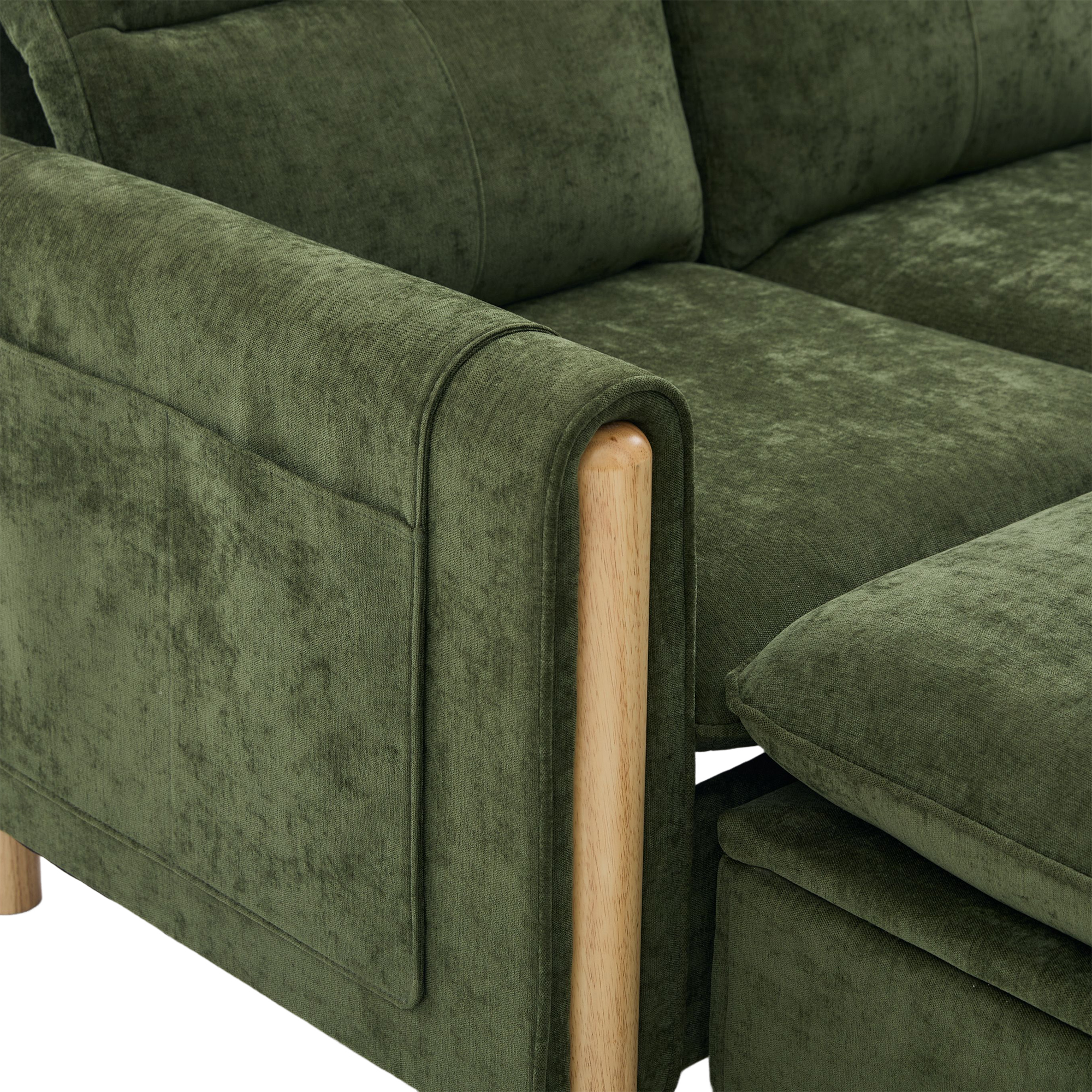 Canapé modulable en u 4 places canapé en U, avec pouf, avec rangement, chenille, Vert - spécifications 1