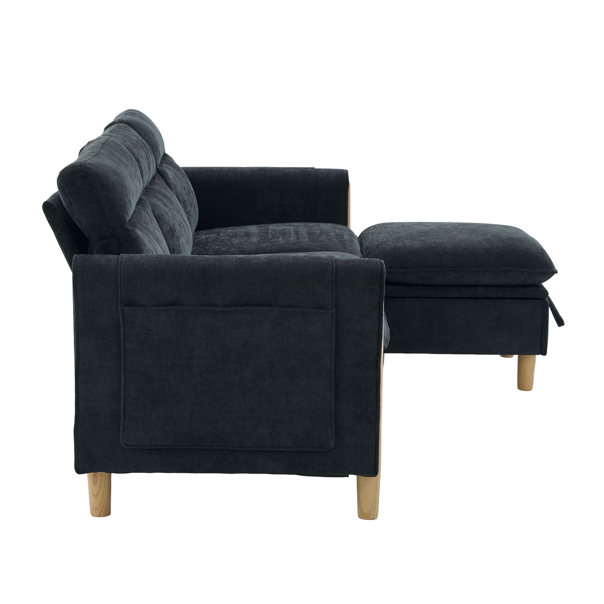 Canapé d’angle modulable 3 places canapé en L avec méridienne, avec pouf, avec rangement, chenille, Noir - spécifications 1