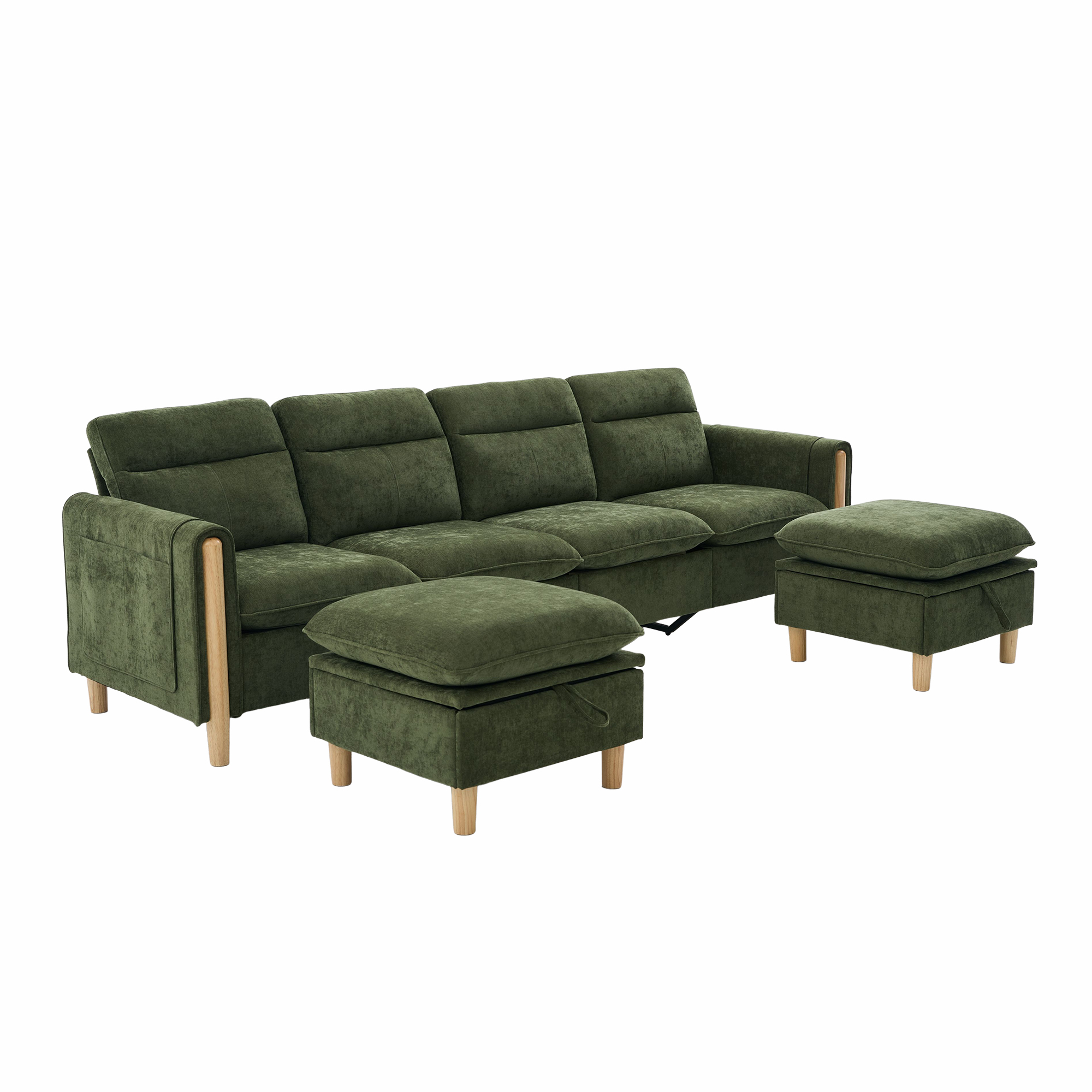 Canapé modulable en u 4 places canapé en U, avec pouf, avec rangement, chenille, Vert - points forts 1