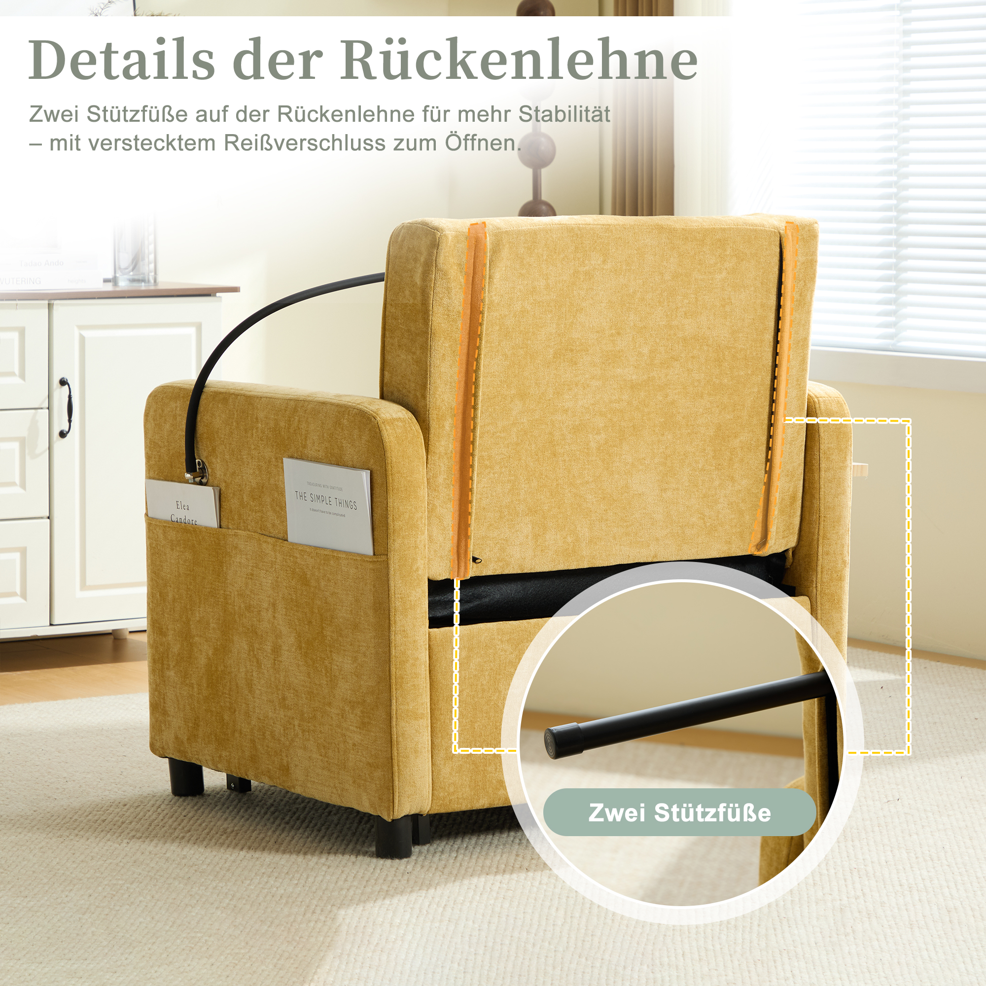 Détail du fauteuil convertible