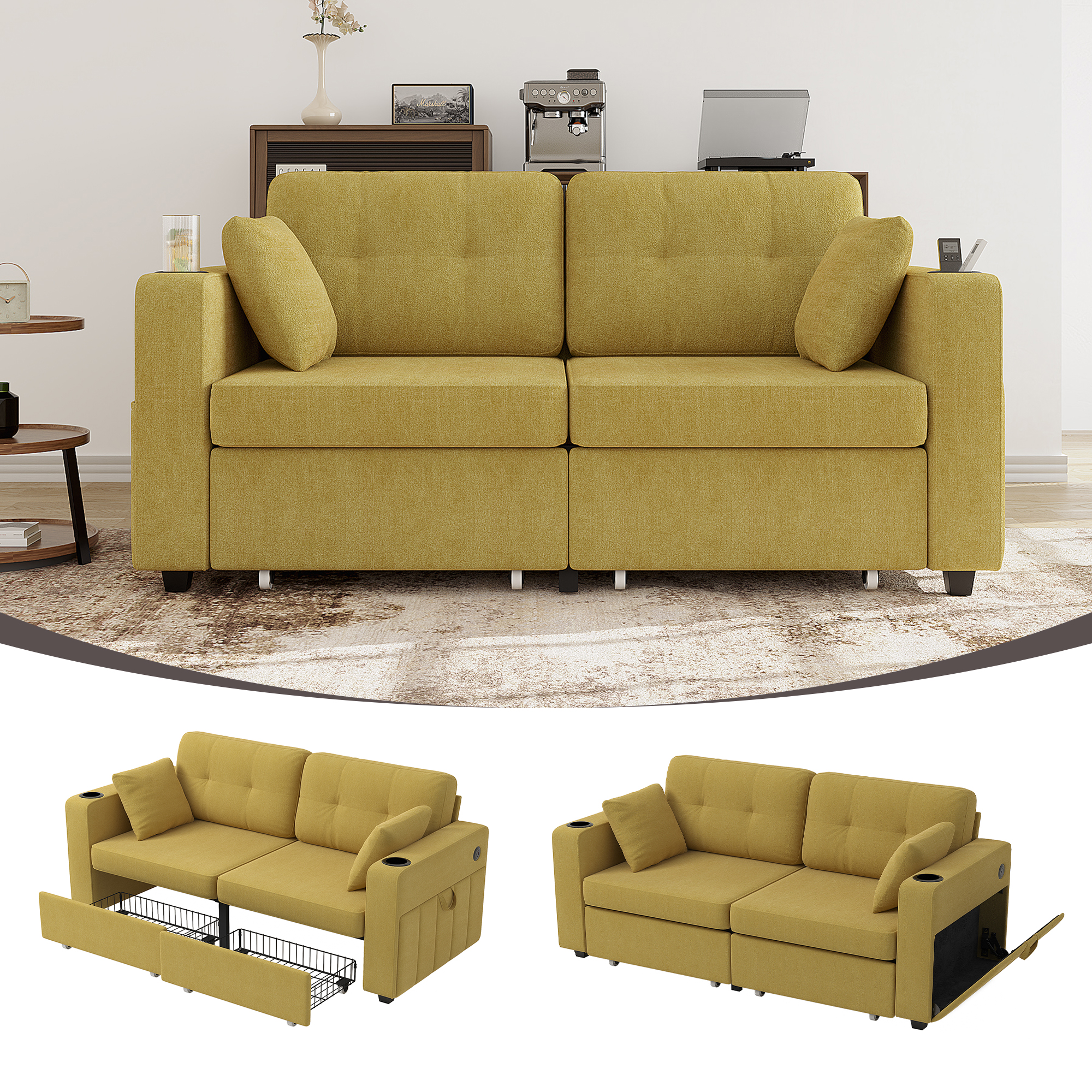 Zweisitziges Sofa mit zwei Stauraumschubladen und 