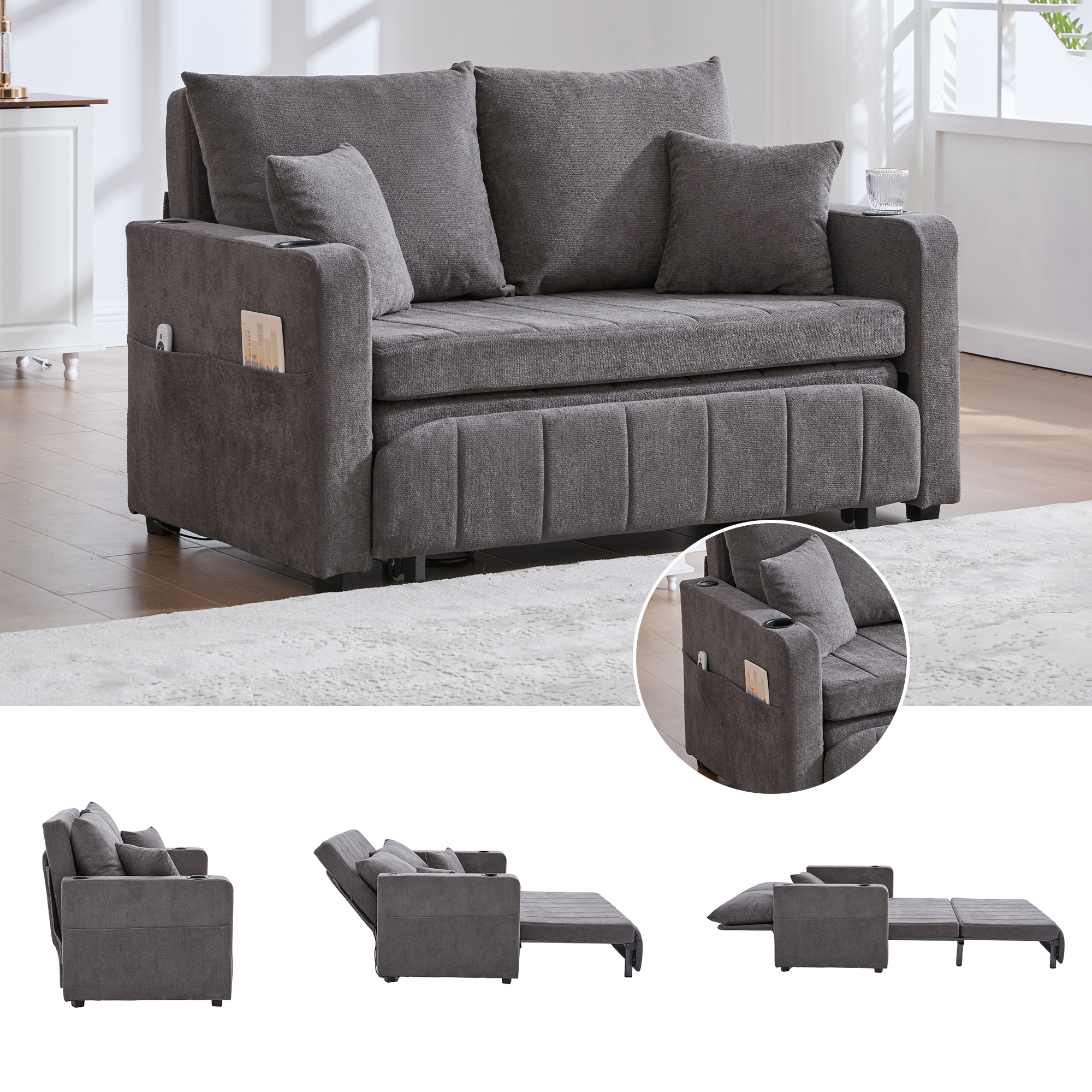 Multifunktionales Stoffsofa, ausziehbares Klappsof