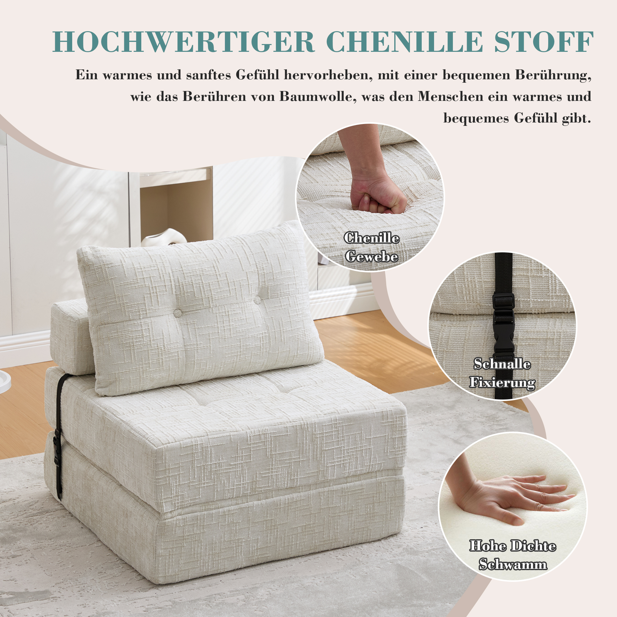Klappbares Schlafsofa, Schlafsofa mit Kissen, falt
