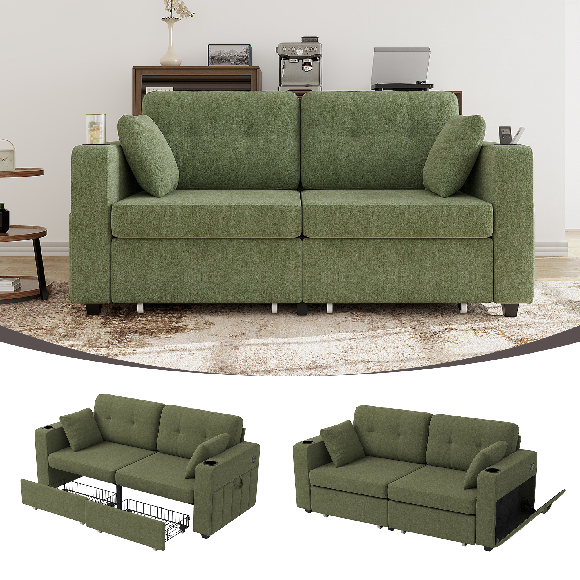 Zweisitziges Sofa mit zwei Stauraumschubladen und 