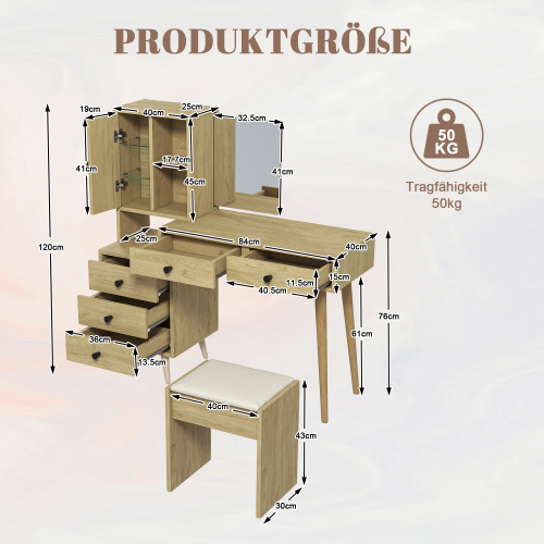 Dimensions de la coiffeuse avec chaise incluse