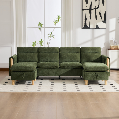 Canapé en chenille avec deux poufs assortis