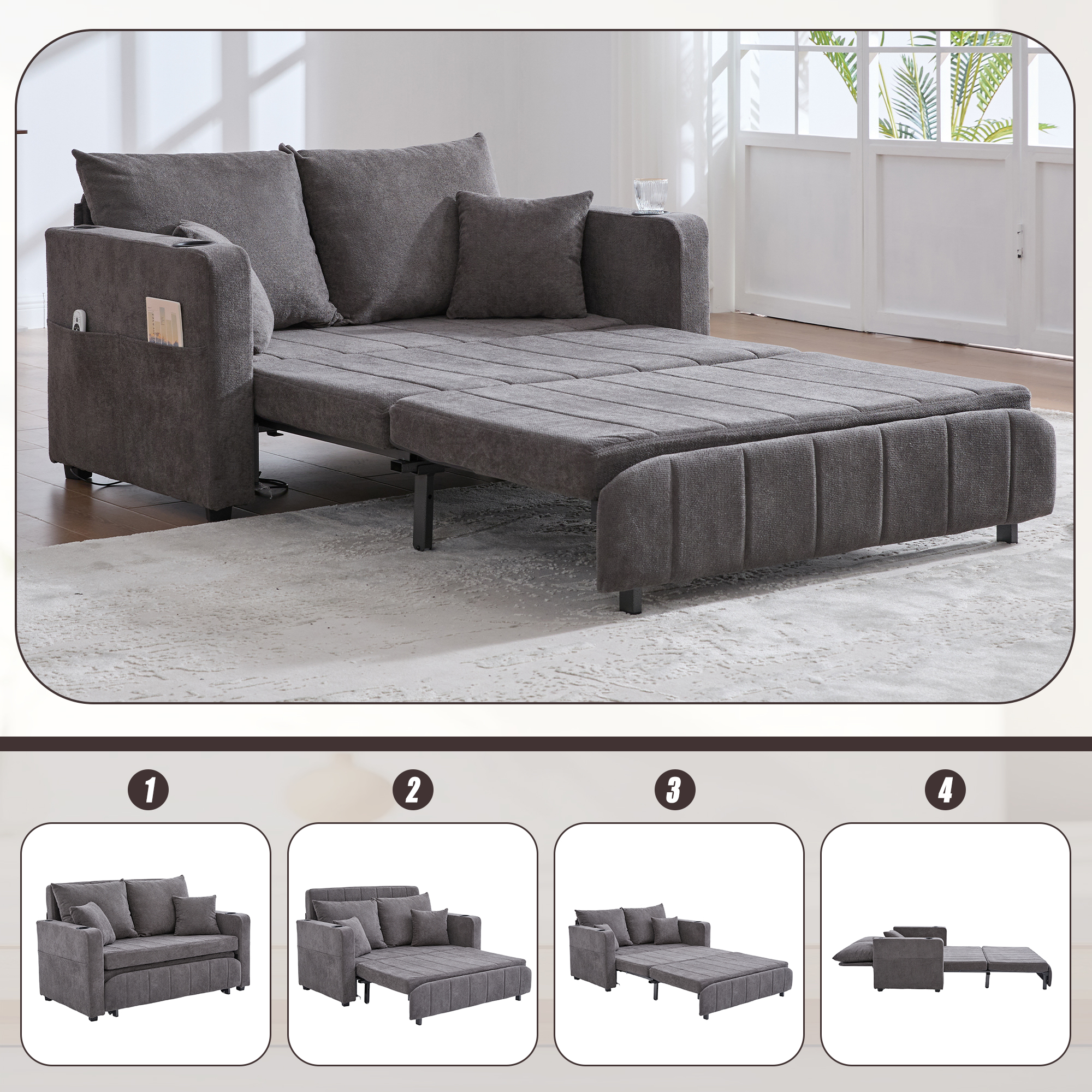 Multifunktionales Stoffsofa, ausziehbares Klappsof