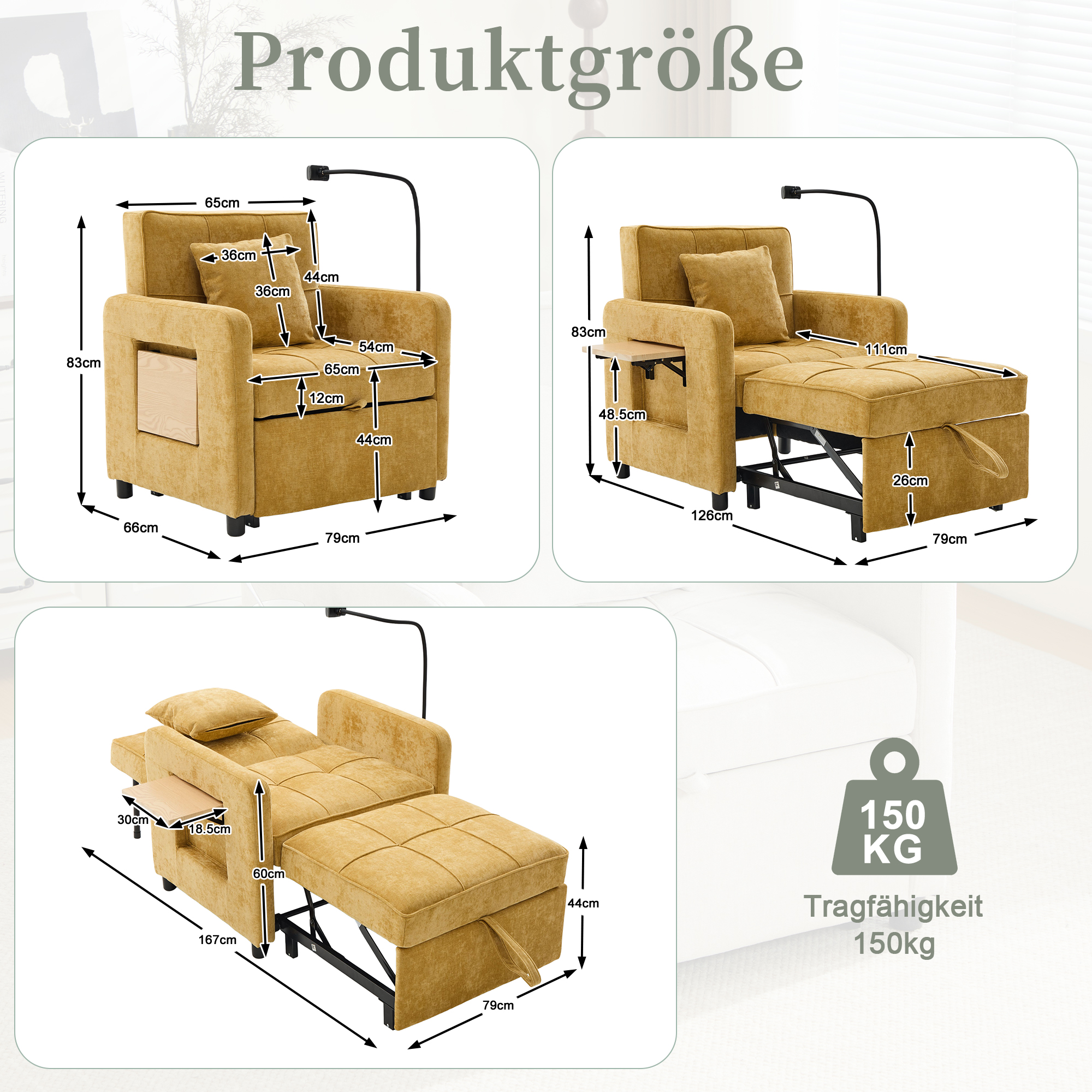 Dimensions du fauteuil convertible