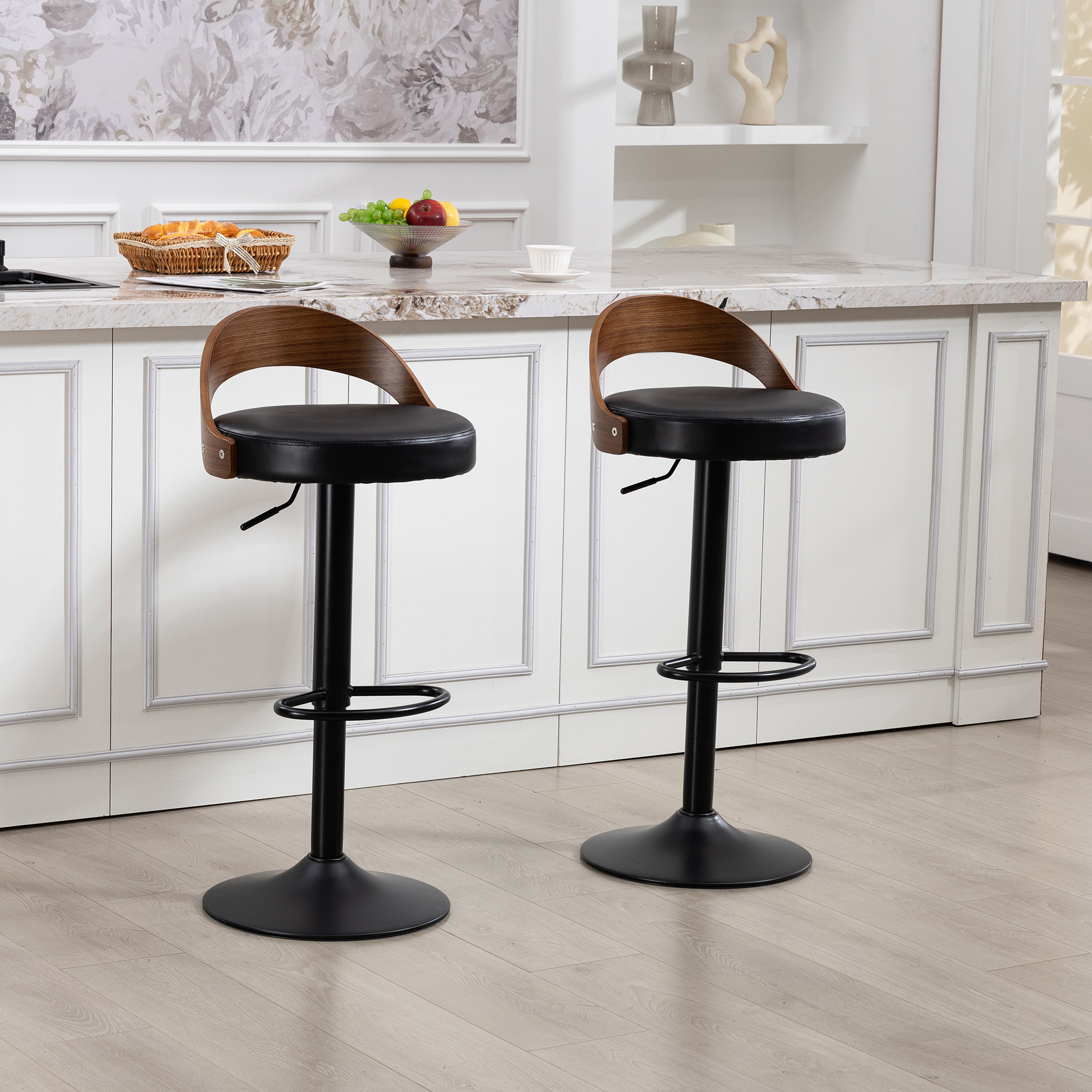 Lot de 2 tabourets de bar pivotants 360° avec doss - image 2