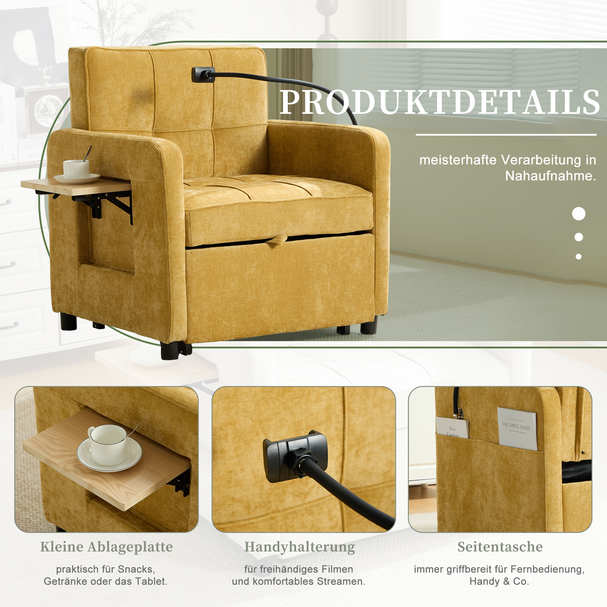 Détail du fauteuil convertible