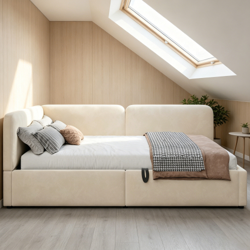 Lit banquette rembourré utilisé comme espace de détente