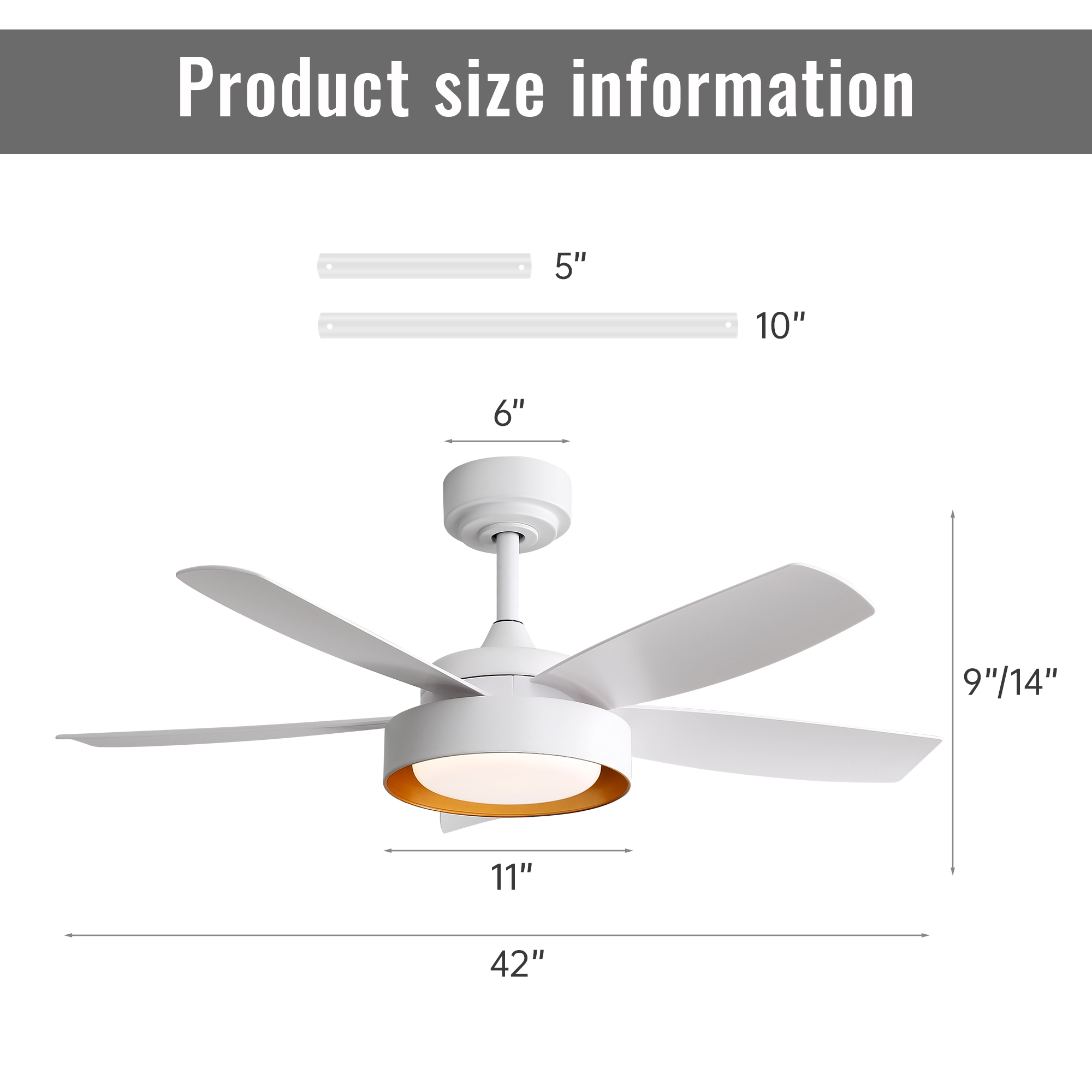 Pales en ABS haute qualité du ventilateur de plafond moderne 42 pouces