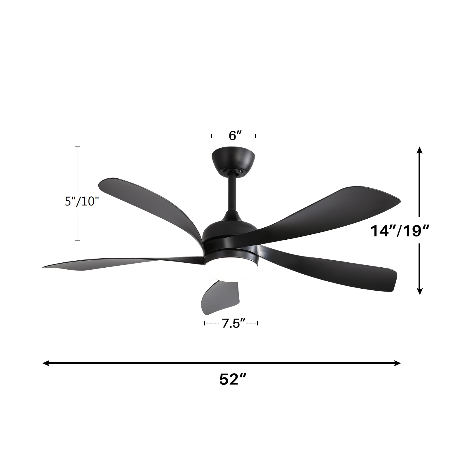 132cm Deckenventilator mit LED-Beleuchtung – 3 dim