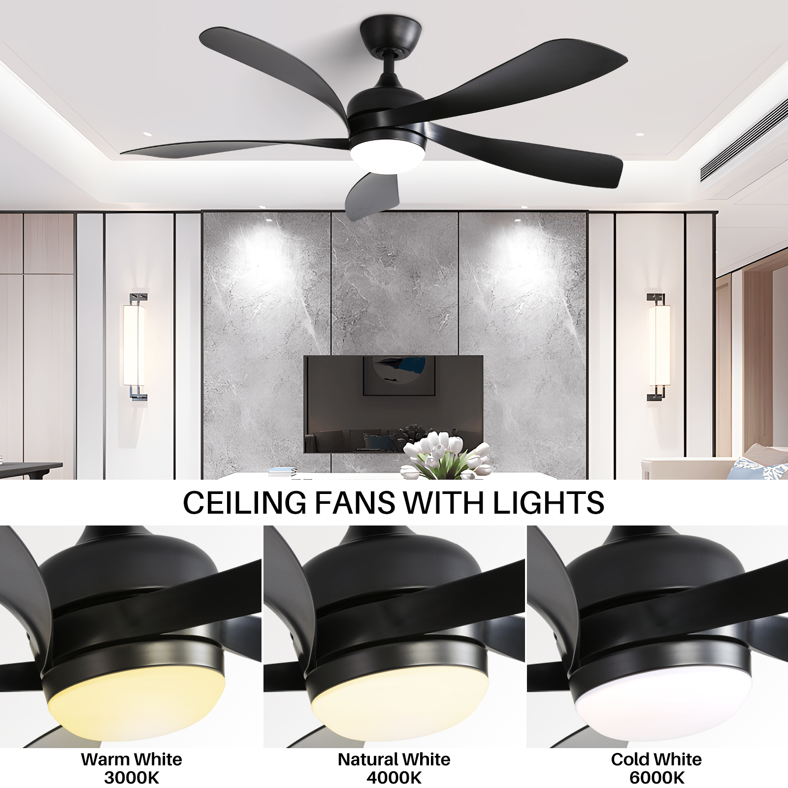 132cm Deckenventilator mit LED-Beleuchtung – 3 dim