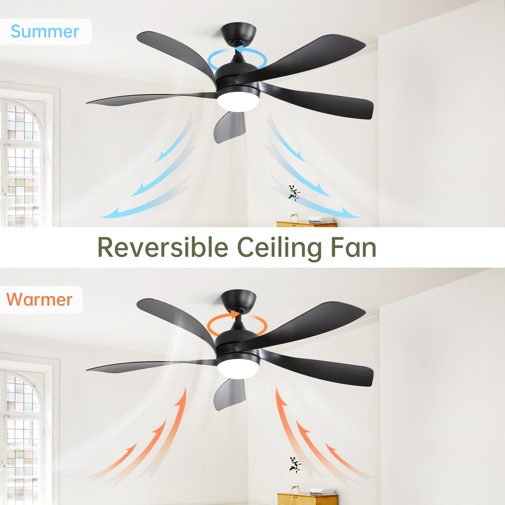 132cm Deckenventilator mit LED-Beleuchtung – 3 dim
