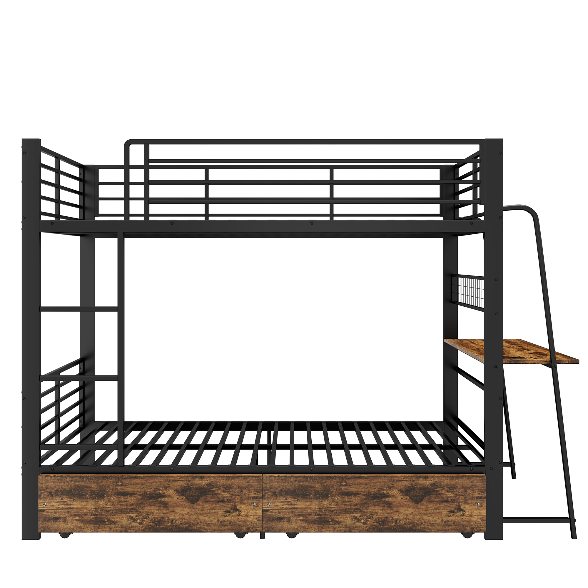 Présentation de Lit mezzanine en métal 90 x 200 cm avec bureau, éclairage LED, tiroirs et rangements, Noir, sans matelas