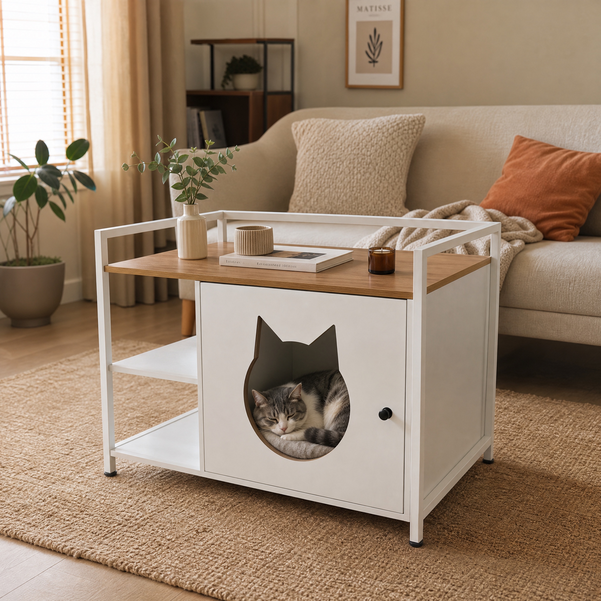 Vue déco table d'appoint près du canapé