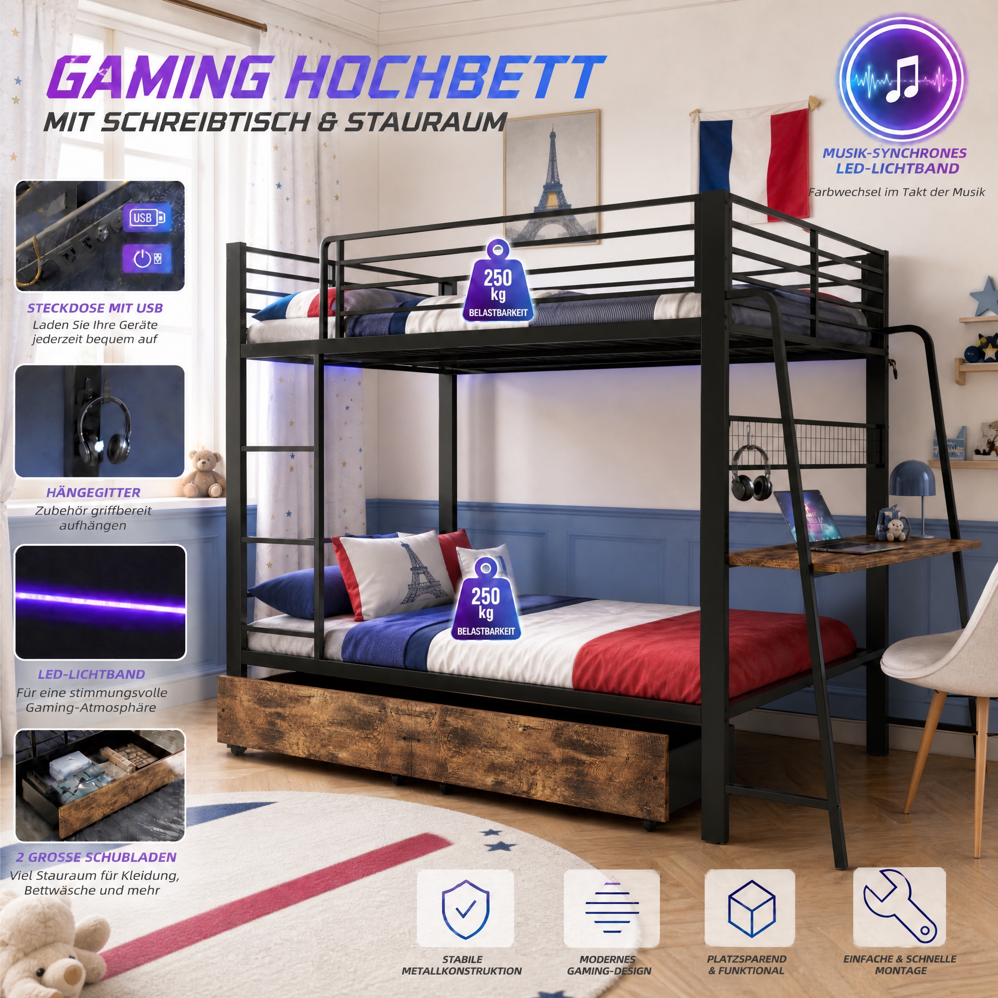 Éclairage LED RGB du lit mezzanine