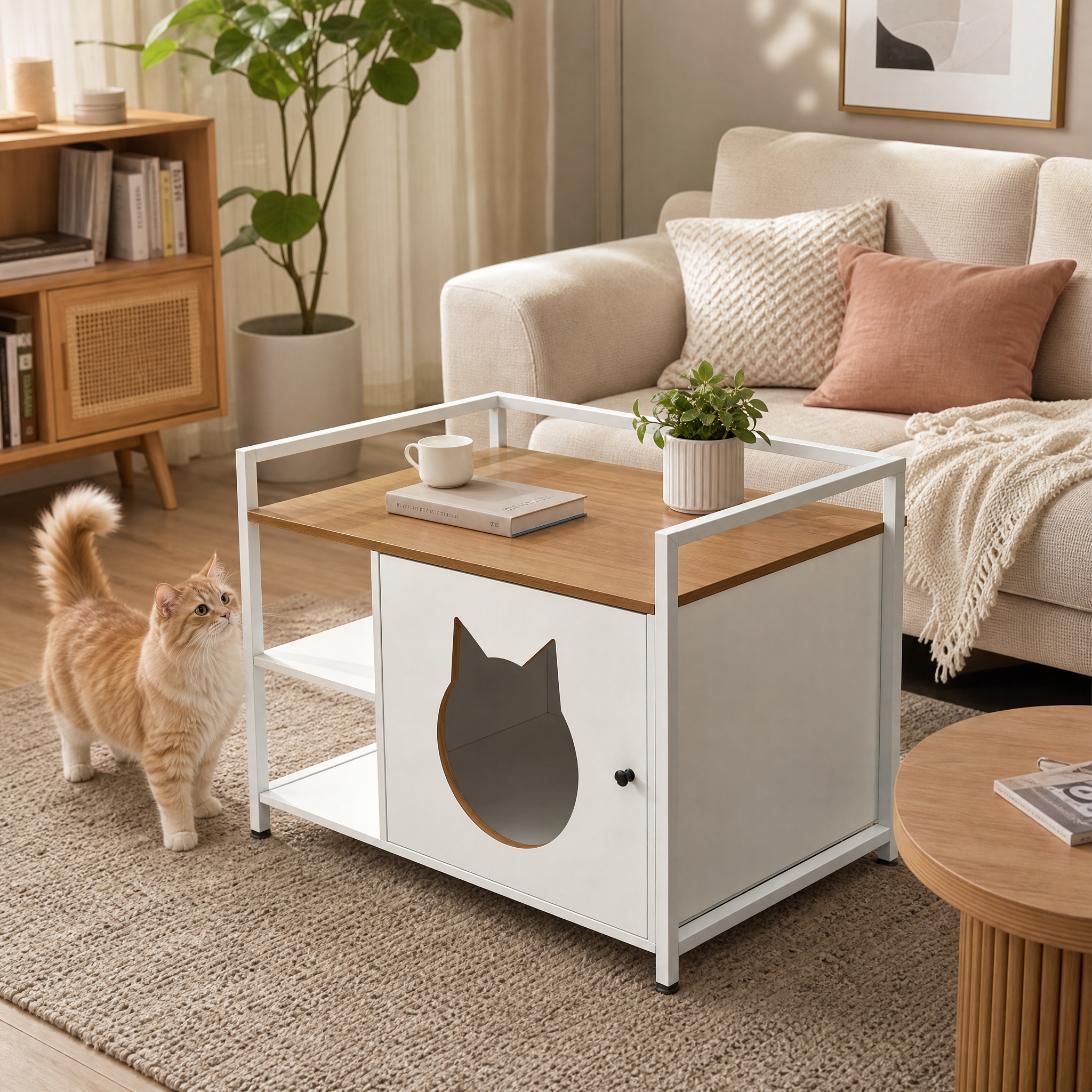 Chat observant sa nouvelle maison table d'appoint