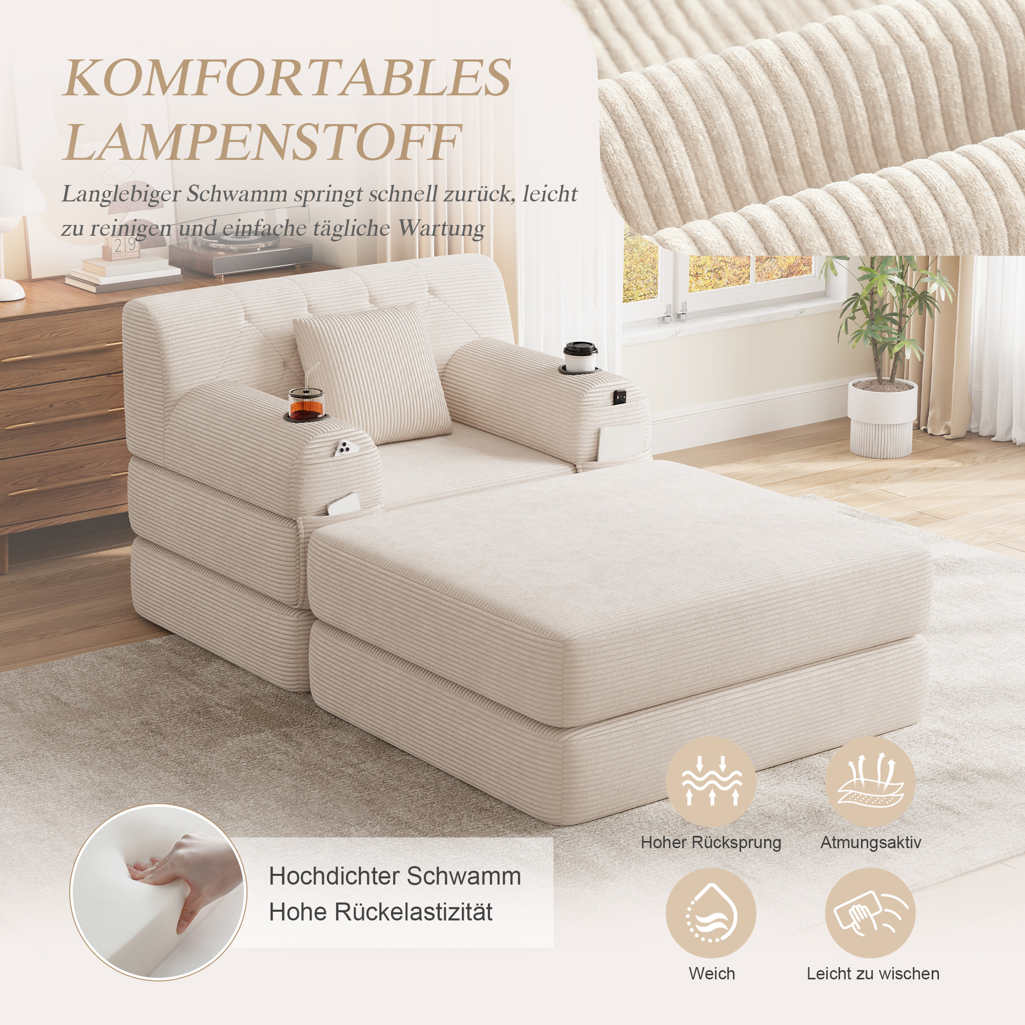 Détail du fauteuil convertible