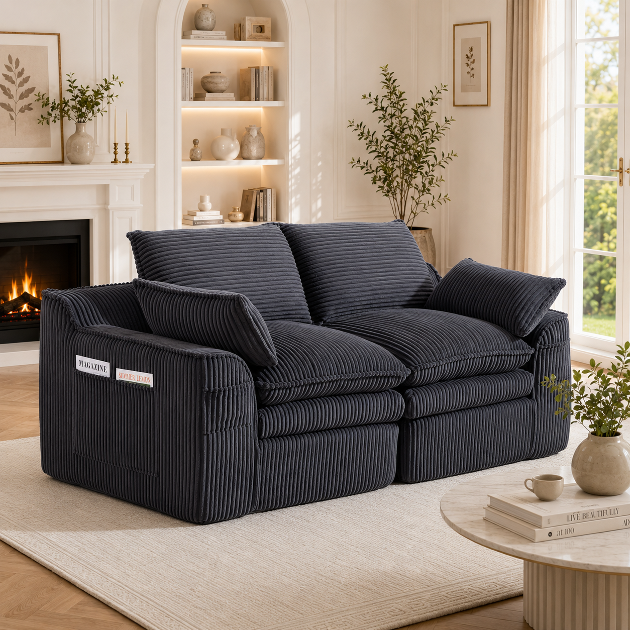 Modulares 2-Sitzer Cordsofa – mit Kissen und zwei 