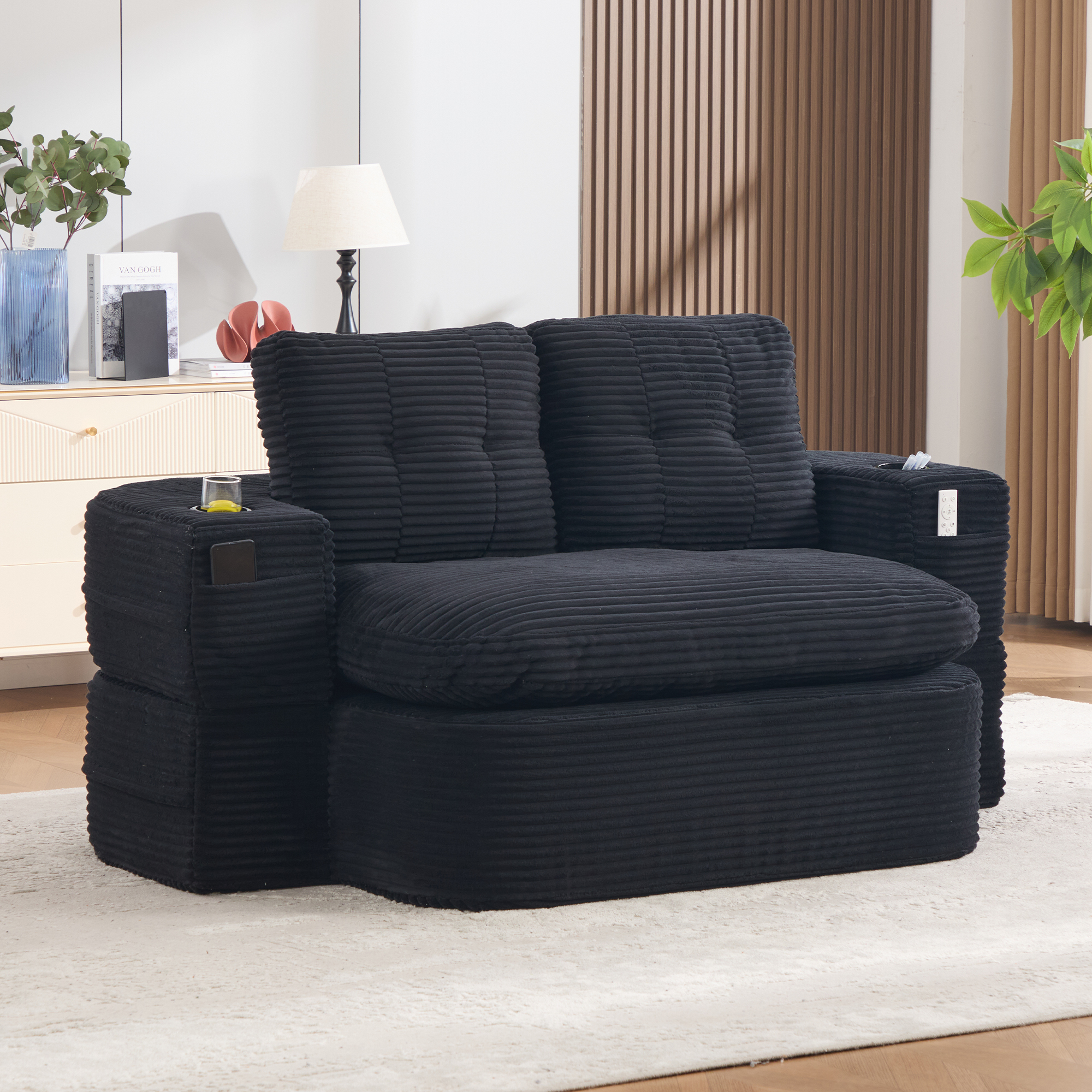 Schlafsessel 2-in-1 aus Cord, Schlafsofa mit Liege